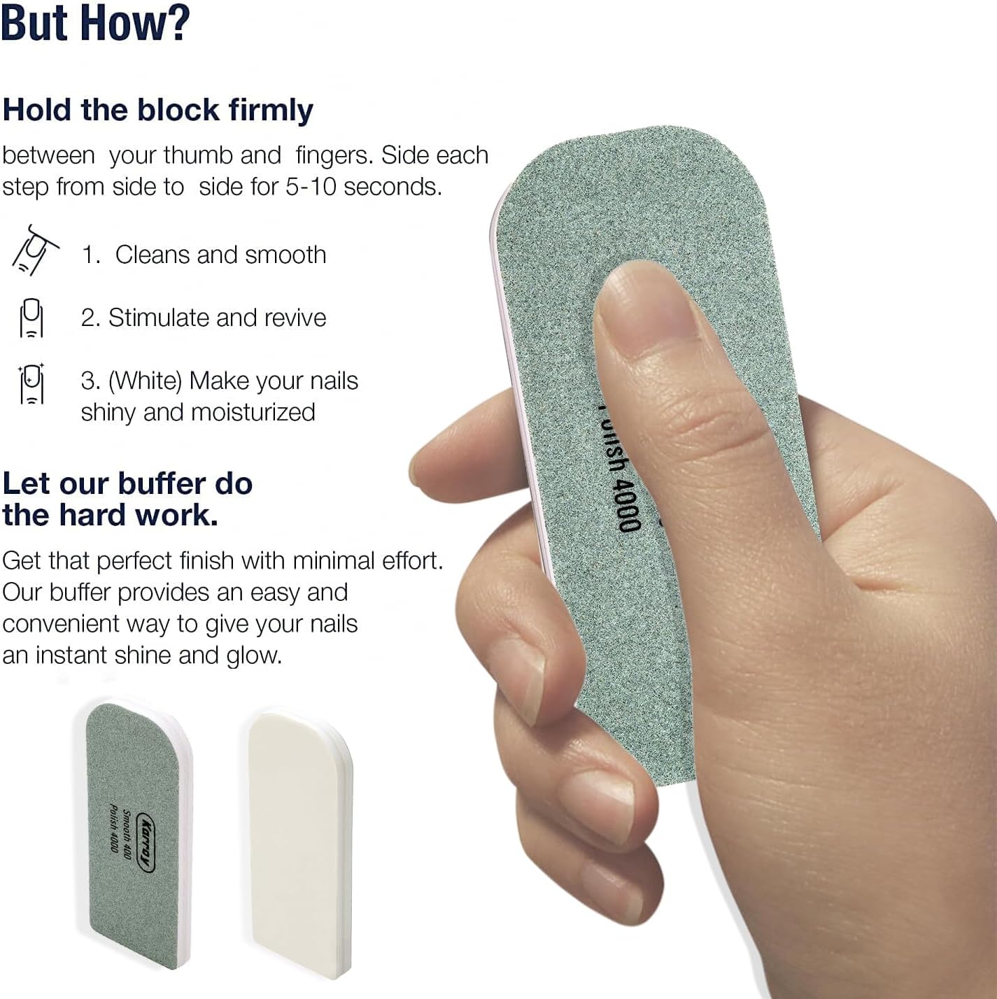 Nail Files and Buffers for Natural Nails Smooth and Polish Gel Surface 400/600/4000 Grit (B-Arch)