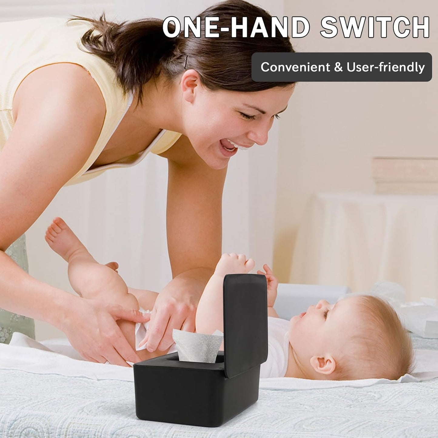 Diaper Wipes Dispenser Wipes Holder, Wipes Tissue Case Keeps Wipes Fresh Tissue Wipes Container with Lid (Black)