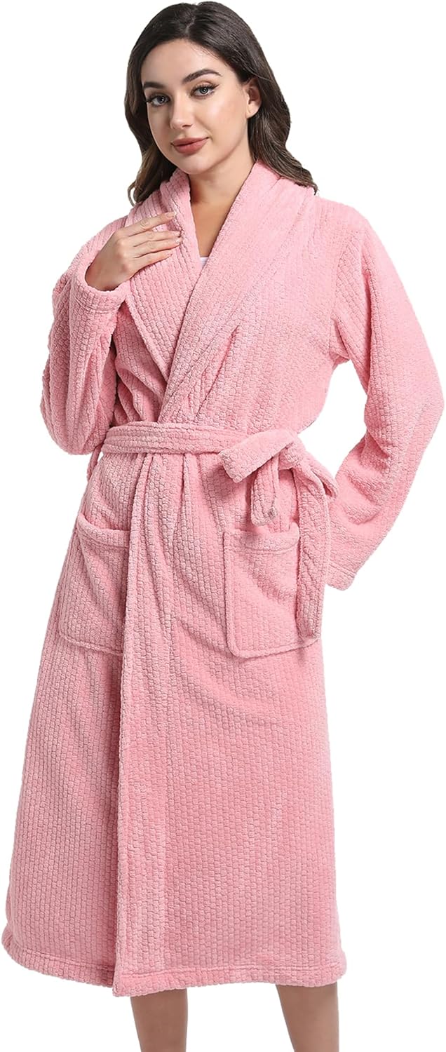 Women's Shawl Collar Bathrobe, Soft Long Towel Robes for Women - Super Absorbent Quick Dry yet Warm