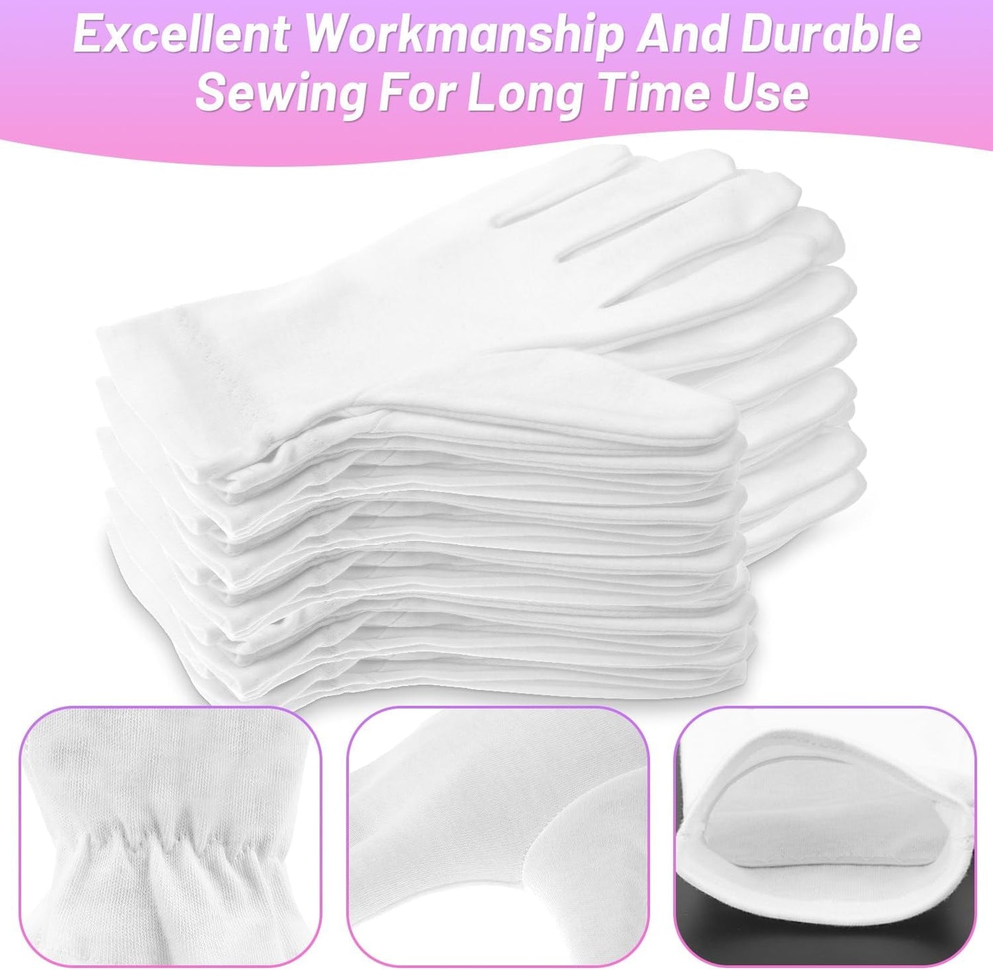 Selizo 12 Pairs 100% White Cotton Gloves for Eczema, Moisturizing Gloves for Dry Hands Overnight Women, Moisture Sleeping Spa Lotion Hand Cream Gloves for Eczema Dry Cracked Hands Sensitive Skin