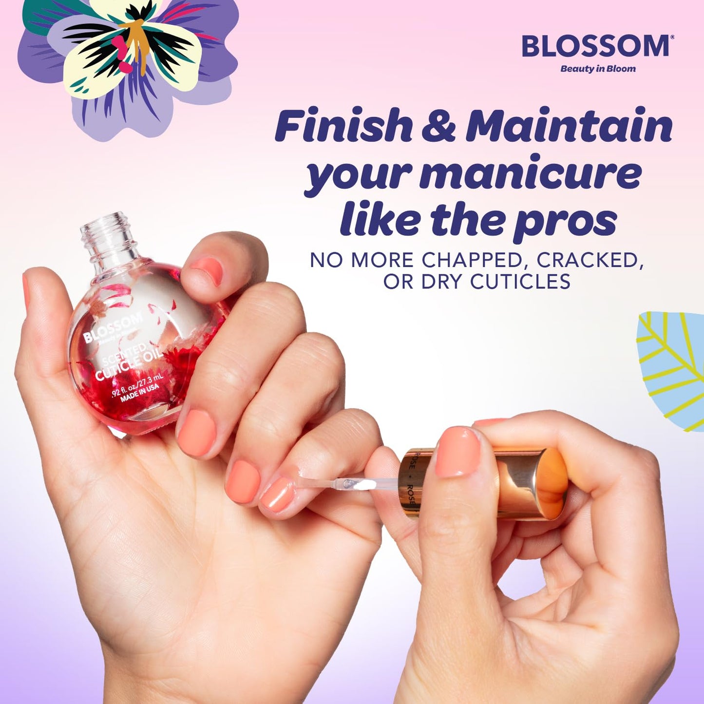 Blossom Cuticle Oil for Nails, Hydrating, Moisturizing, Scented Nail Oil Cuticle Care, Infused with Real Flowers, Made in USA, 0.5 fl. oz, Lavender
