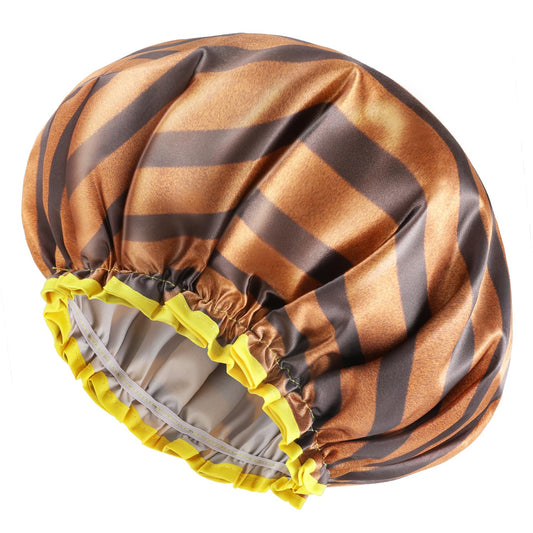 mikimini Large Shower Cap for Men and Women, 2 Pack Oversized Waterproof Shower Cap, Reusable, Washable, Golden Stripes Fashionable Shower Caps X-Large Pack of 2 Stripe