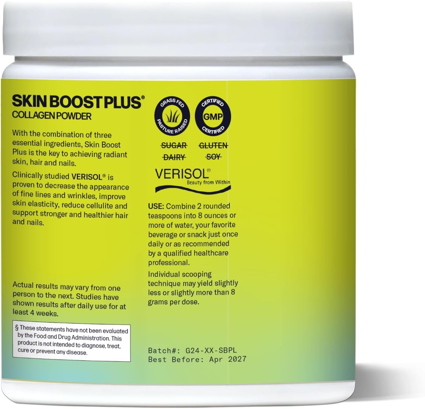 Sparkle Wellness VERISOL Bioactive Hydrolyzed Collagen Peptides | Collagen Powder with Vitamin C & Hyaluronic Acid for Hair, Skin, and Nail Health | Skin Boost Plus (Acai Lemonade) [30-Serves]