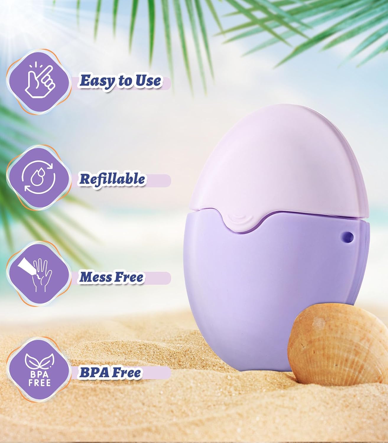 Sunscreen Applicator for Kids with Roller Ball & Soft Sponge - Refillable, Spill-Proof, Travel Size (1.85 oz) - Easy Sunscreen Roll-On for Children, No Mess Baby Sun Lotion Brush