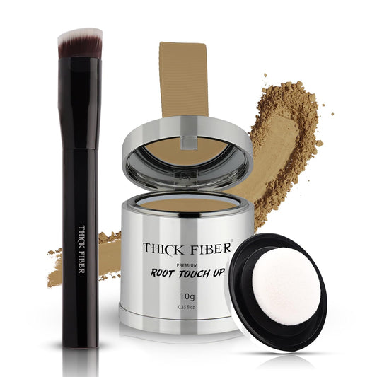 THICK FIBER Root Touch Up & Hairline Powder with Brush (LARGE 10g) – Covers Grey Roots, Thinning Hair & Bald Spots – Sweat & Water Resistant Hair Concealer for Women & Men (Blonde)