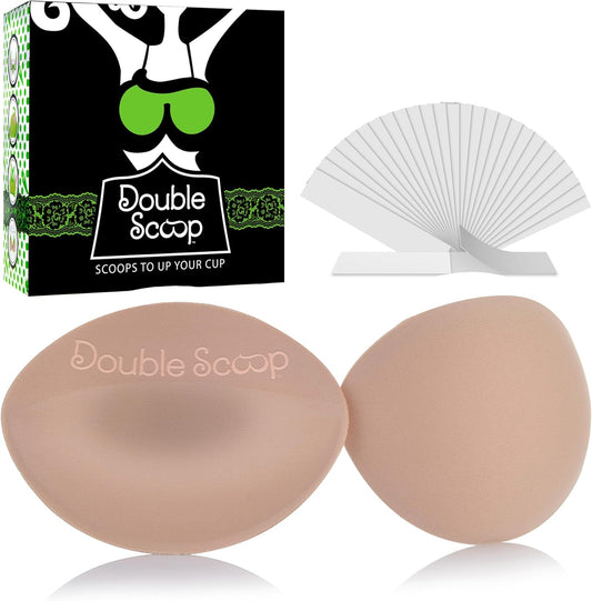 Double Scoop® Push Up Inserts w/Bonus Tape Sticky Strips, Instant Breast Implants, Replacement Bra Pads
