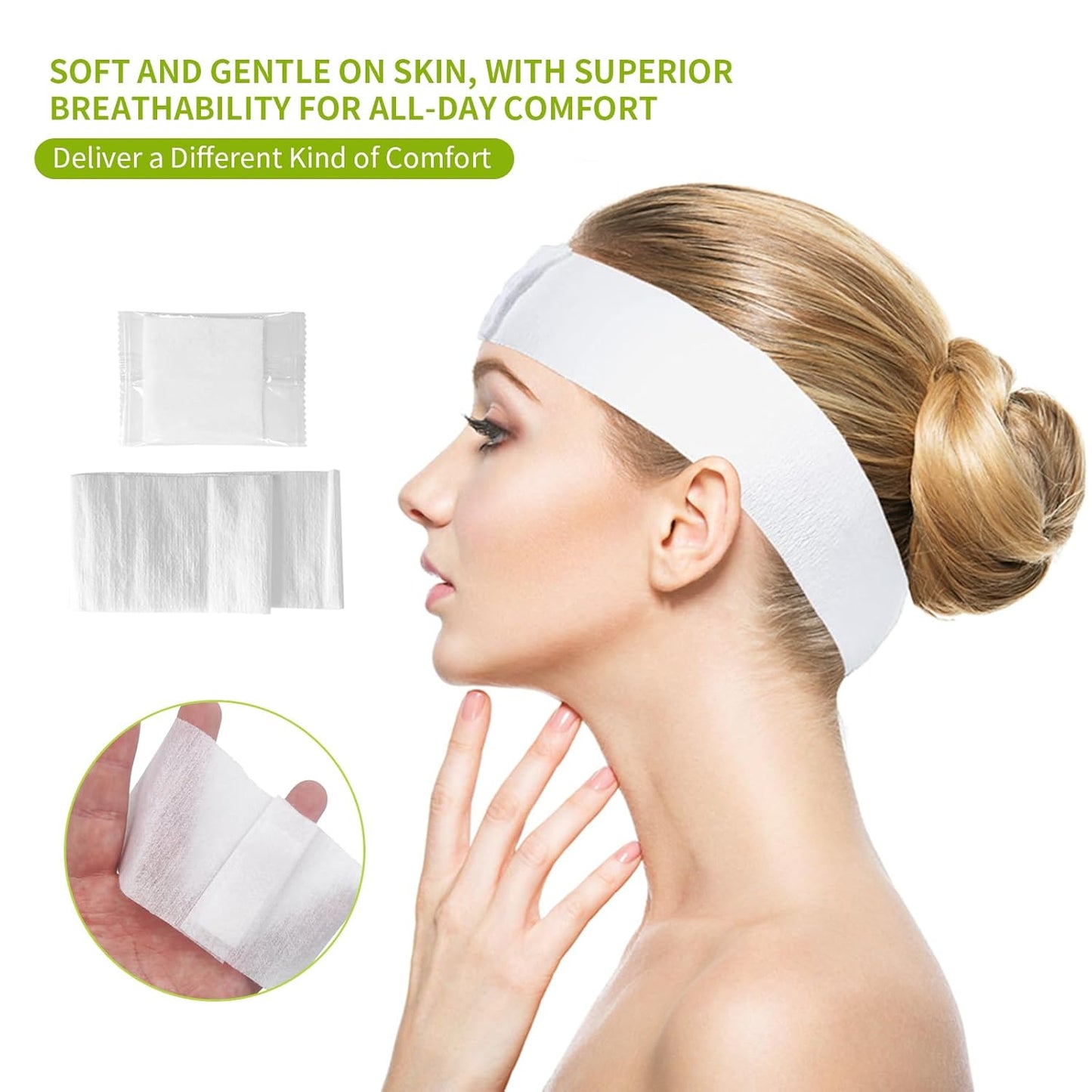 MoyRetty 50 Pack Disposable Headbands for Spa & Facials - Stretchable Non-Woven Facial Headband with Adjustable Magic Tape | Esthetician Supplies, Soft Hair Bands for Skincare, Makeup, Salon