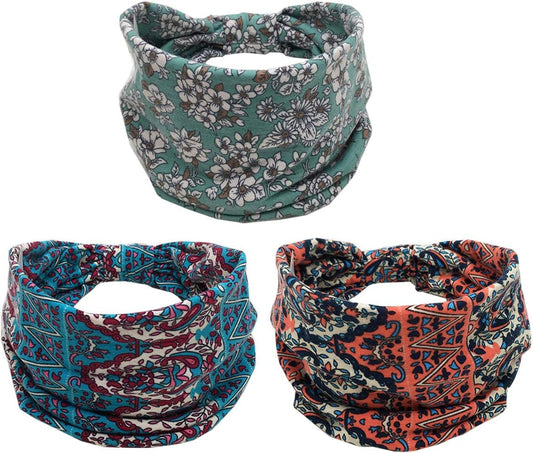 K-Elewon 3 Pack Women Wide Elastic Head Wrap Headband Sports yoga Hair Band