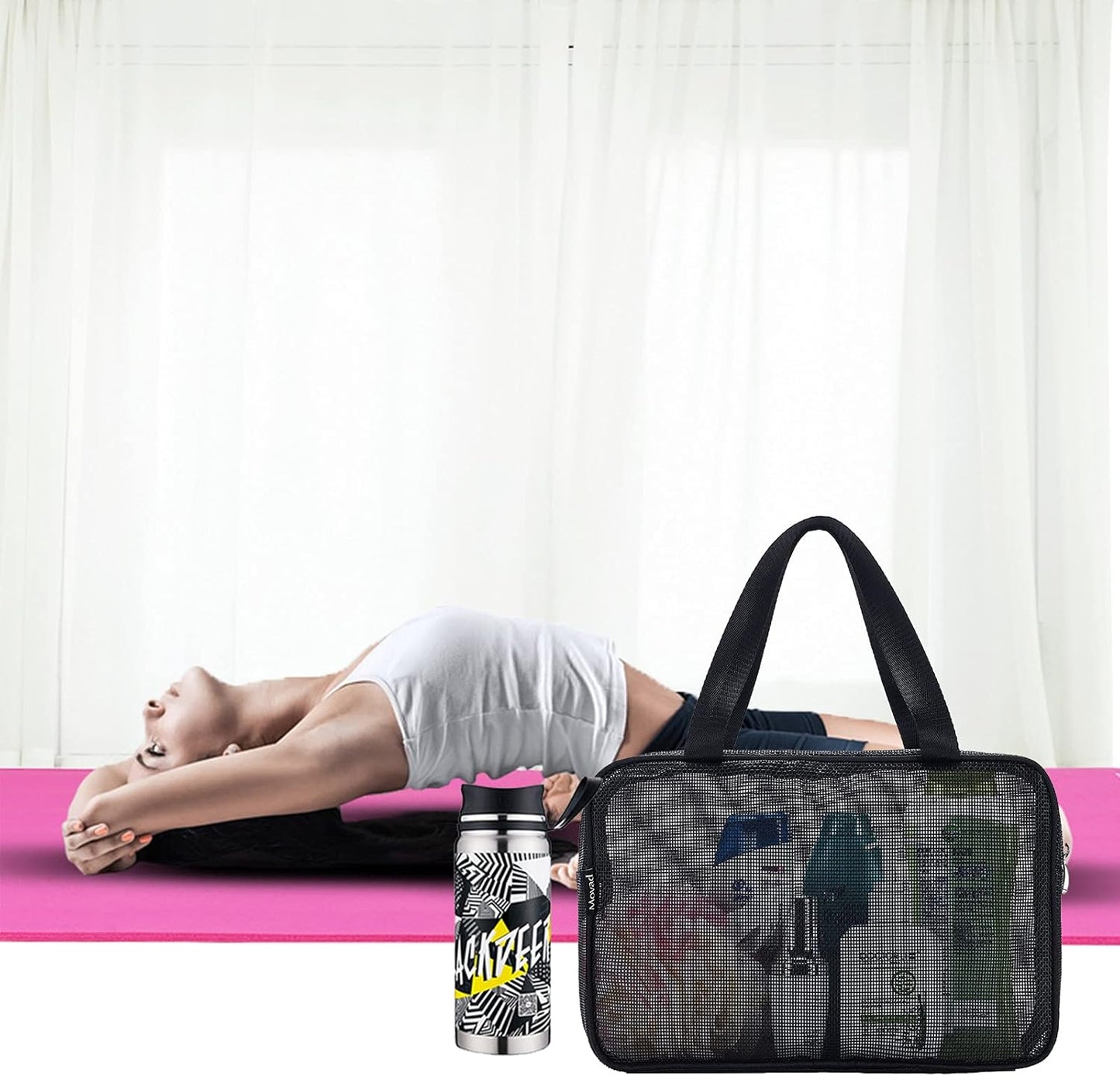 Moyad Mesh Shower Caddy Portable Toiletry Tote Gym Bag for College Dorm Bathroom (Black Large)