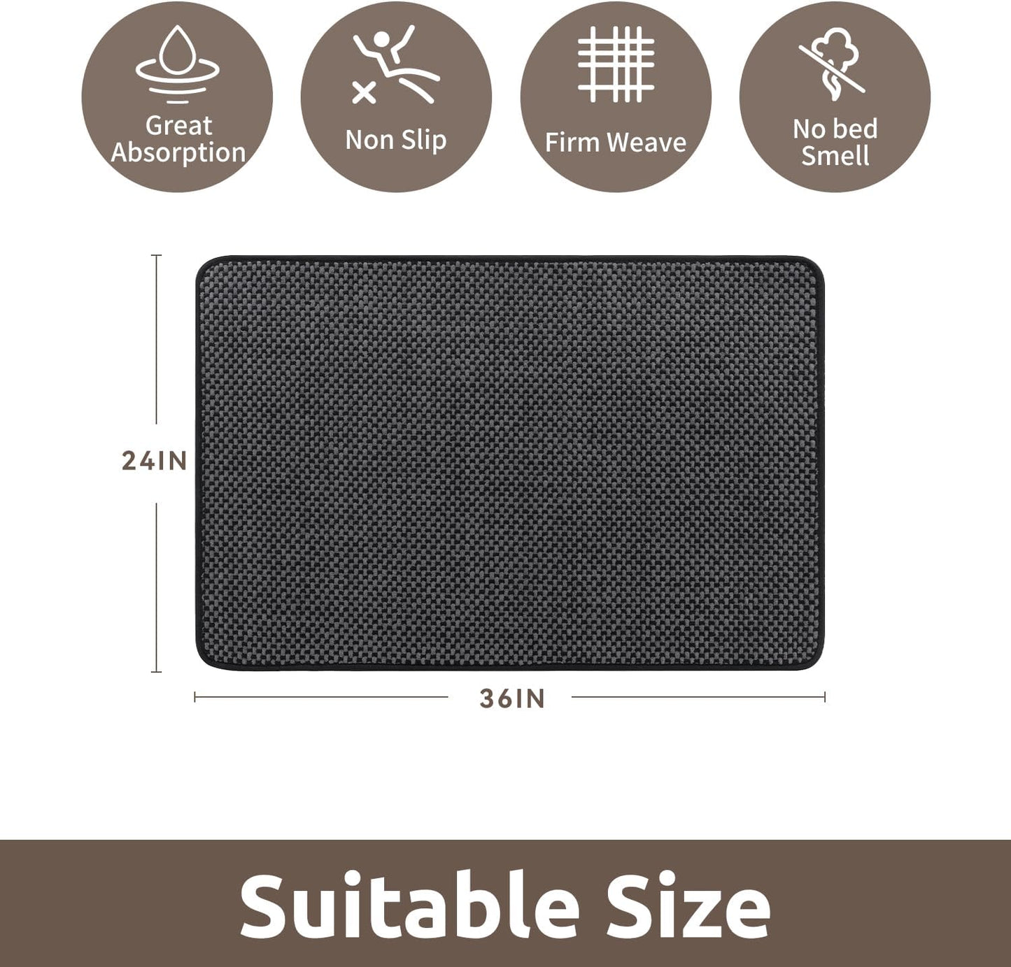 AMOAMI Chenille Bath Mat Super Absorbent Bathroom Mat Quick Dry Bath Mats for Bathroom Rubber Backed Bathroom Rugs Non Slip Washable Fit Under Door, Front of Bathtub, Sink, Darkgrey&Black 24"x36"