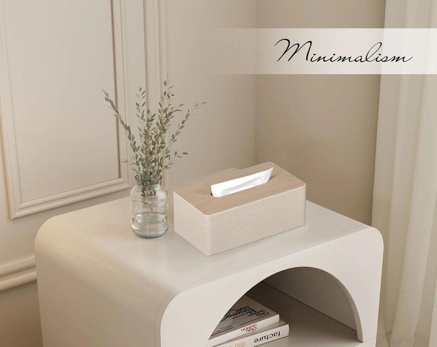 Tissue Box Cover Rectangular 9.8"(L) x 5.3"(W) x 4.3"(H) Refined Modern PU Leather Facial Tissue Dispenser Box Holder for Dresser Bathroom Decorative (Beige)