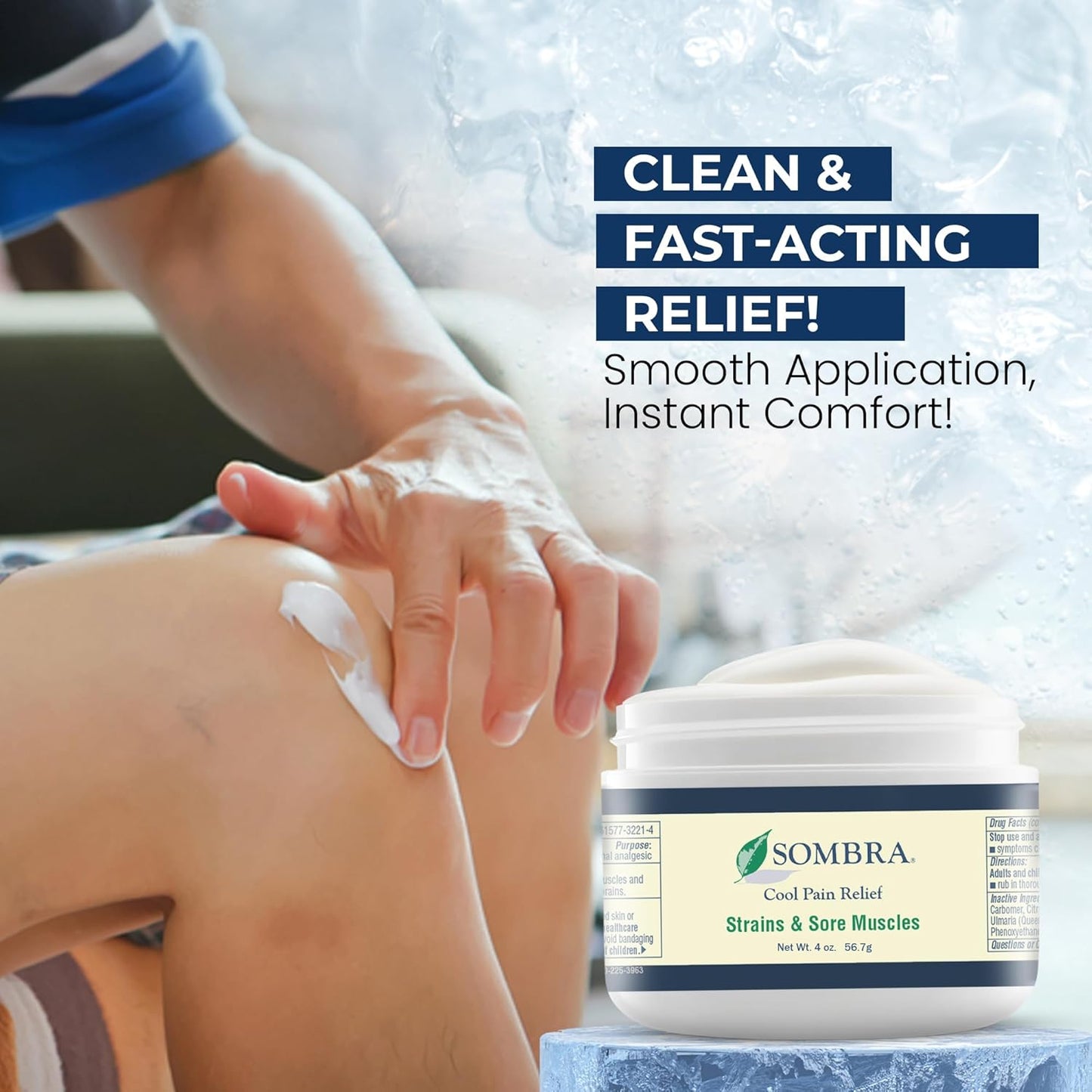 Sombra Original Cool Therapy Gel Cold Pain Relief for Swelling, Growing Pains, Soreness, Post-Workout, Vegan Formula Free of Artificial Fragrances, Dyes, NSAID, Wax, Petroleum, Alcohol - 4oz Jar