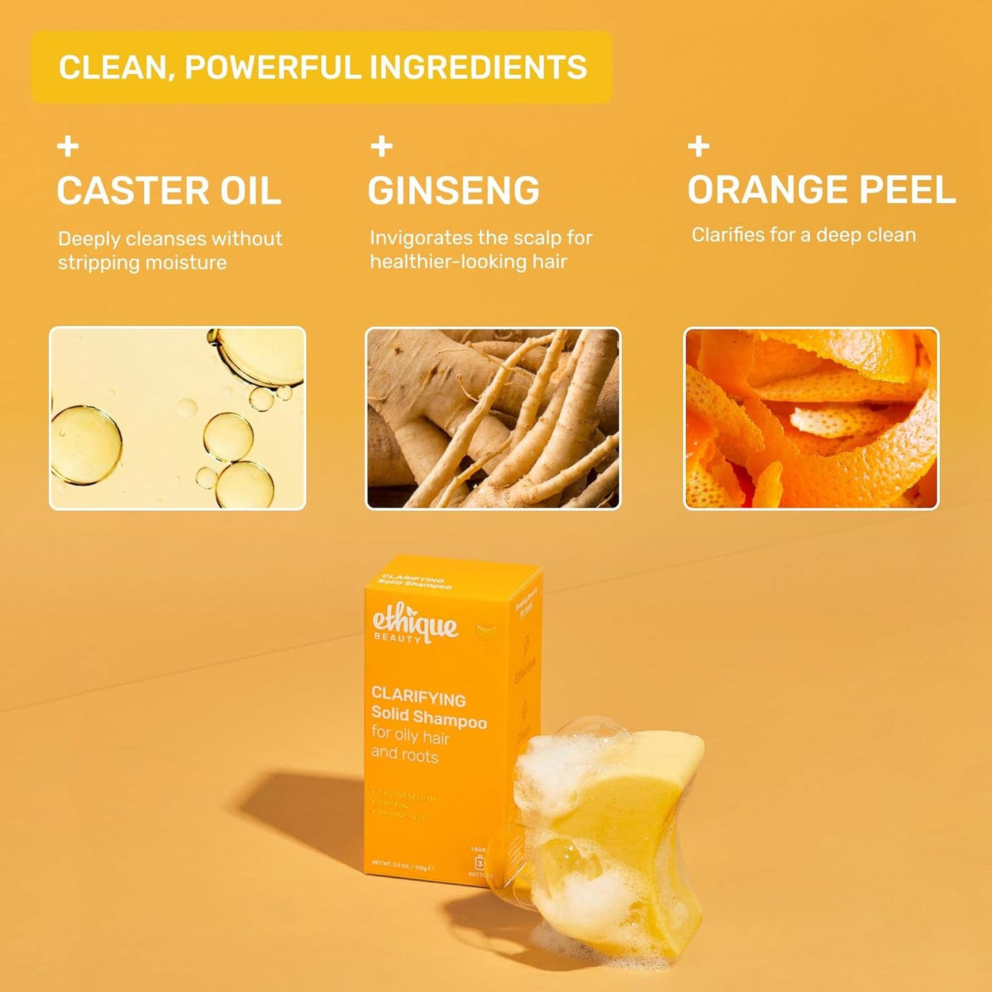 Ethique Beauty Mini Sampler Solid Shampoo & Conditioner Bar Set - Clarifying Shampoo for oily hair with Castor Oil