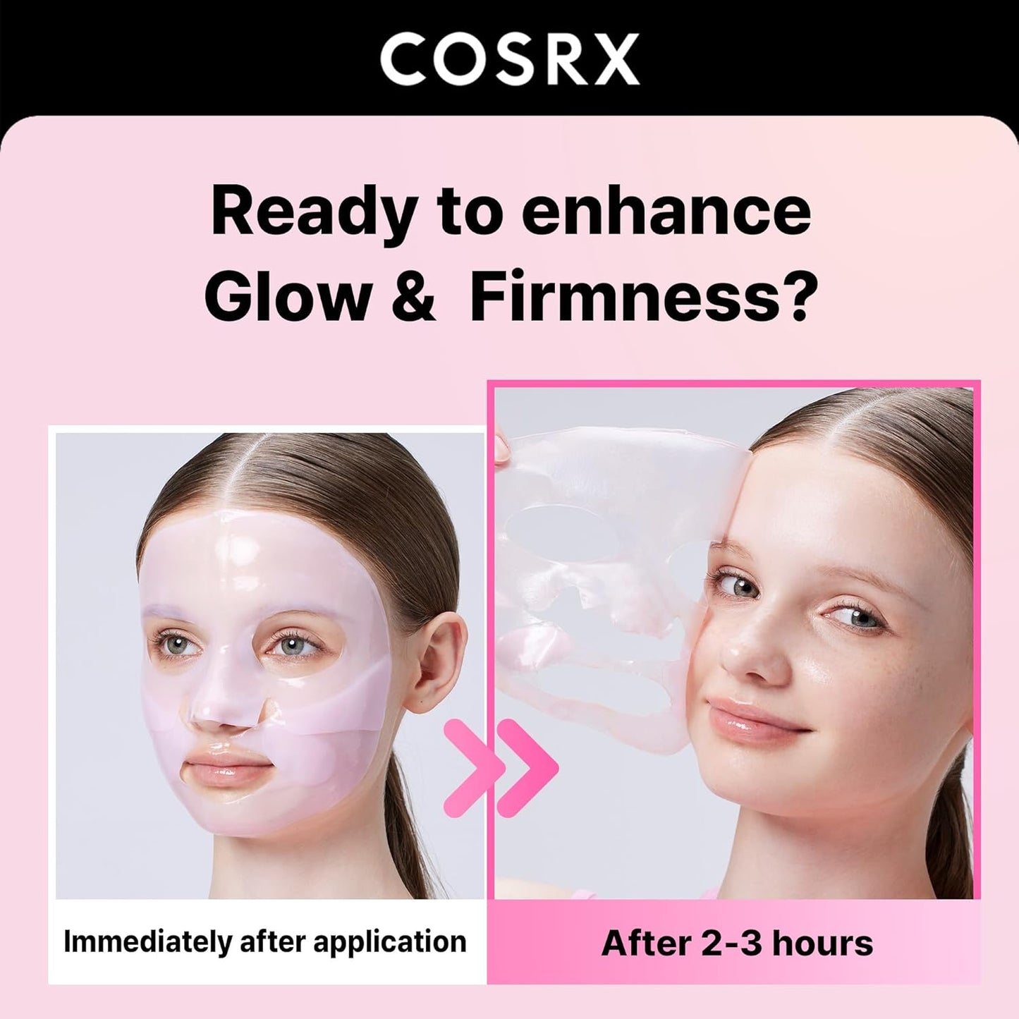 COSRX Pink Peptides Collagen Lifting Glow Hydrogel Face Masks Skincare 3 EA, Collagen Face Mask, Travel Essentials, Overnight Face Mask, Korean SkinCare