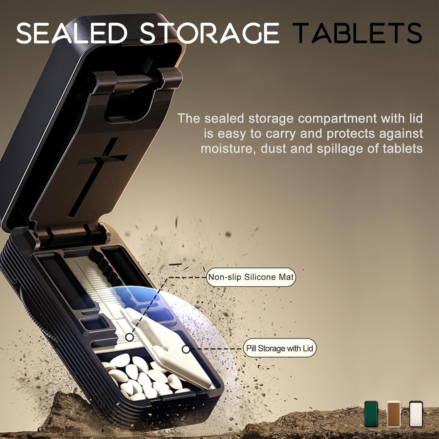 Pill Cutter - 1/4 & 1/2 Pill Splitter for Small Tiny Large Pills Professional | Hidden Blade & Sealed Storage | Adjustable & Cuts Multiple Tablets | Includes Cleaning Brush (Green)