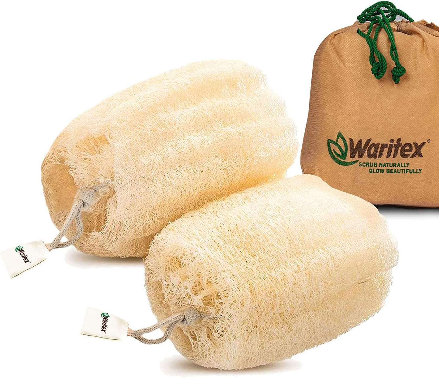 Waritex Premium Natural Egyptian Loofah Sponges, Made from 100% Natural Organic Material, Gentle Skin Exfoliation, and Full-Body Spa Experience – Eco-Friendly Loofah 2 Count (1 Pack)