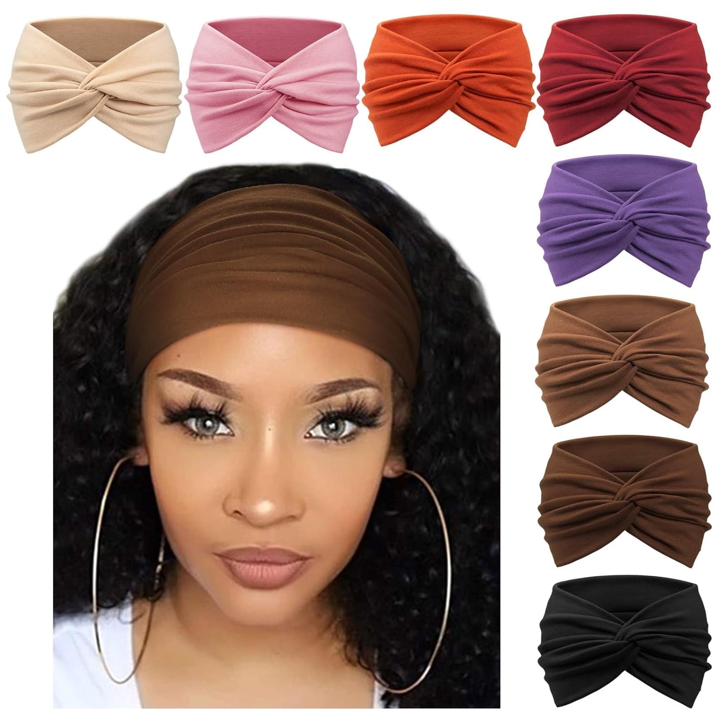 DRESHOW 8 Pcs Women's African Wide Headbands Turban Vintage Wrap Sport Workout Hair Accessories