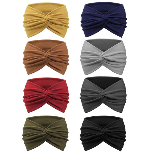 DRESHOW 8 Pcs Wide African Turban Headbands for Women - Vintage Wrap for Sports, Workouts and Hair Accessories