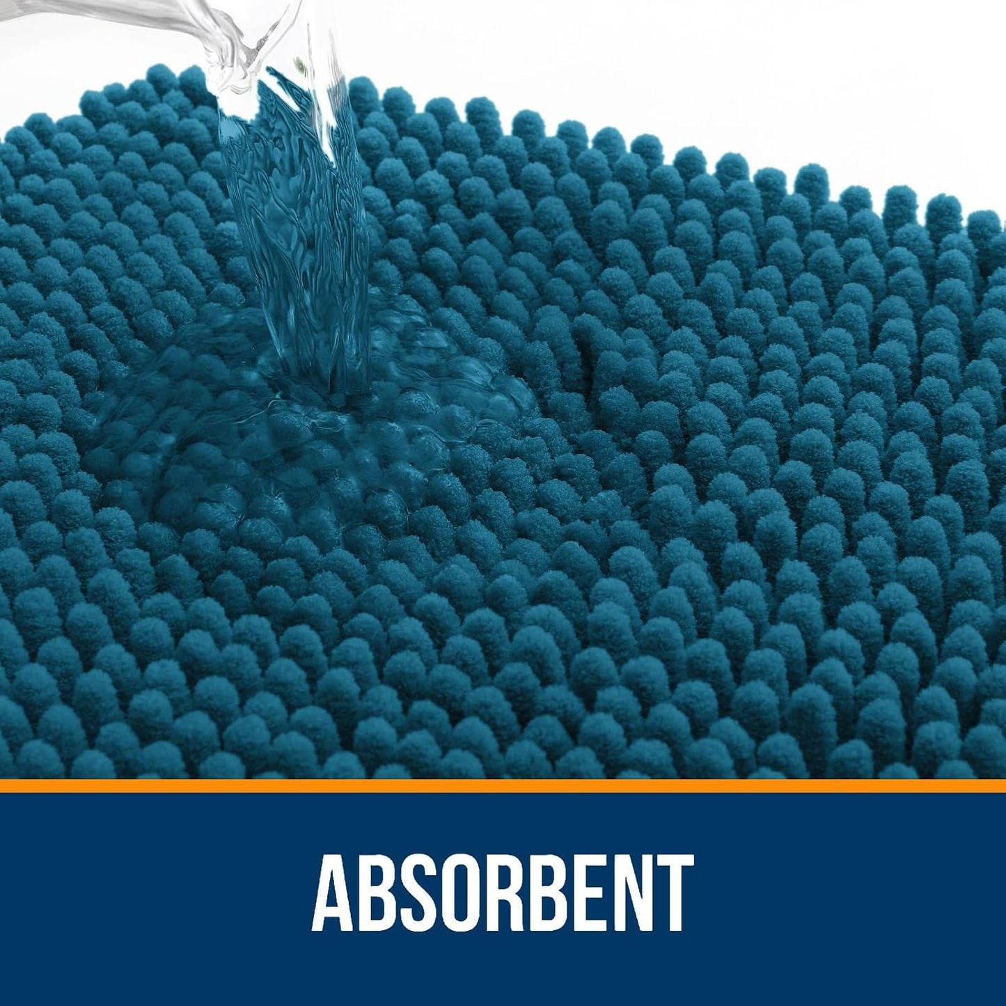 OLANLY Bathroom Rugs 59x20, Extra Soft Absorbent Chenille Bath Rugs, Rubber Backing Quick Dry, Machine Washable Bath Mats for Bathroom Floor, Tub and Shower, Home Decor Accessories, Peacock Blue