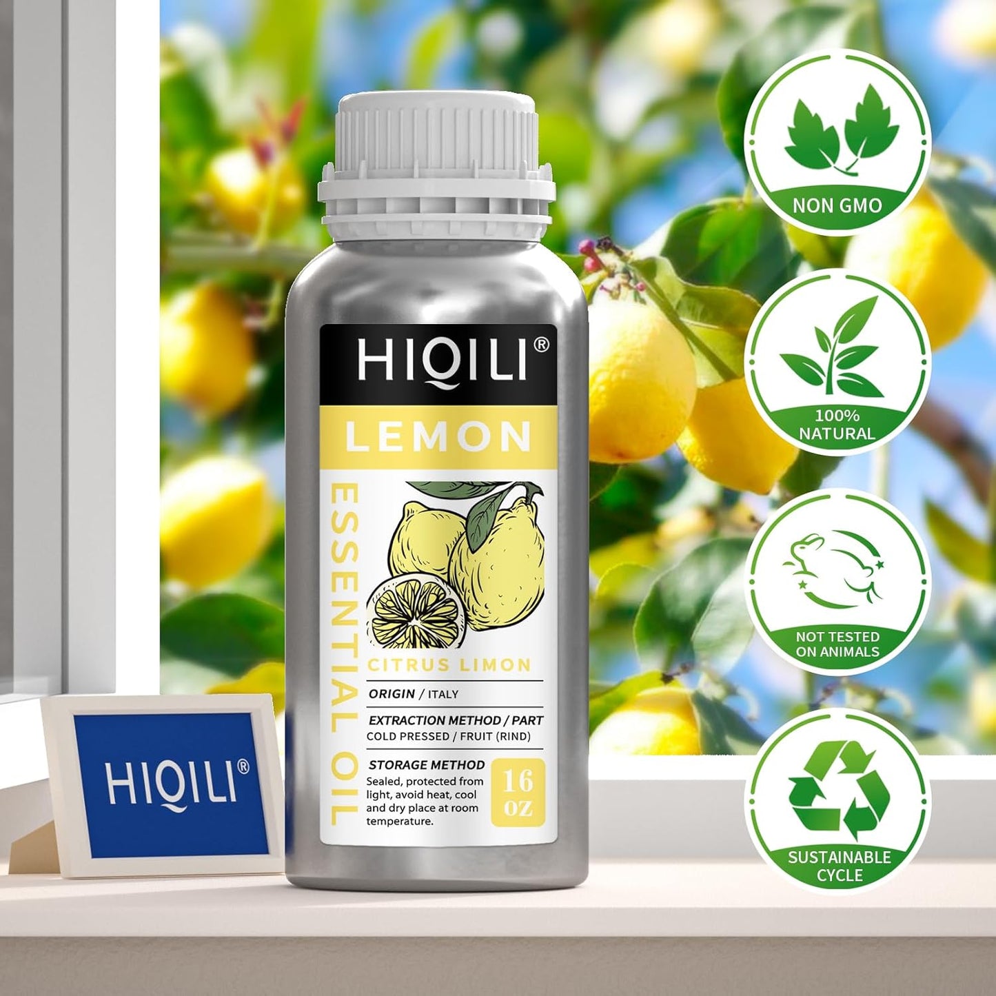 HIQILI Lemon Essential Oil for Cleaning, Degreasing & Household Use, Skin Care, Aromatherapy, Diffuser - 16 Fl Oz