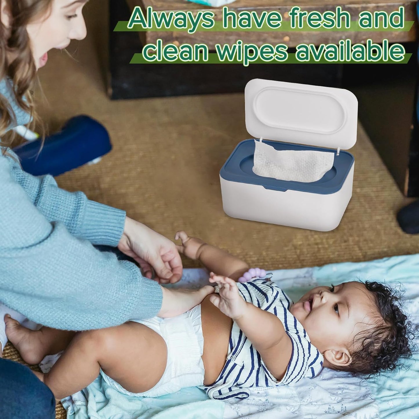Baby Wipes Dispenser, Wipes Case Baby Wipe Holder Keeps Wipes Fresh, Non-Slip, Easy Open & Close (Blue)