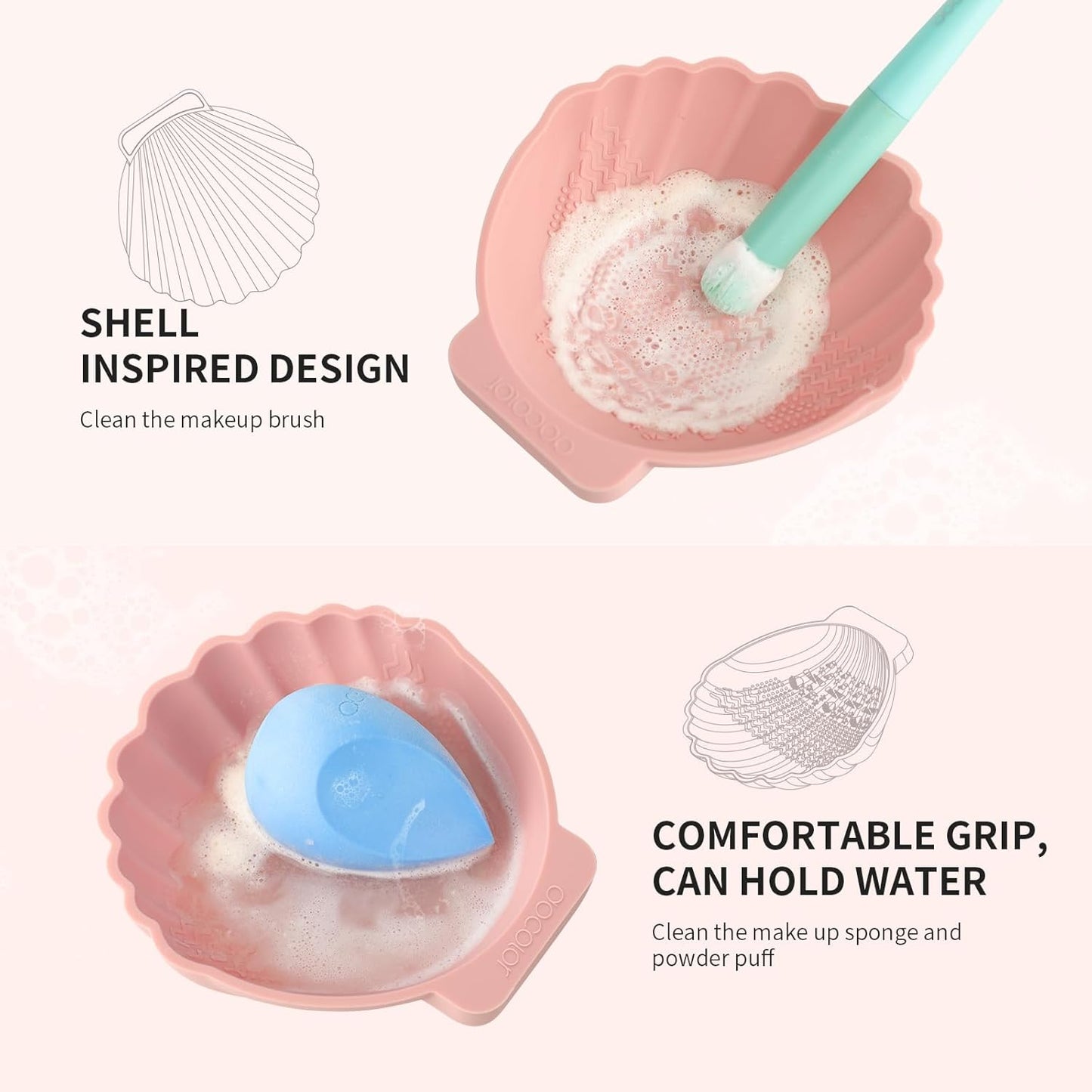 docolor Silicone Makeup Brush Cleaner Mat Shell shape make up brush cleaner pad Big Size, Makeup Brush Cleaning Mat, Brushes Cleaning Tool, Portable Washing Tool for Makeup Cosmetic Brushes