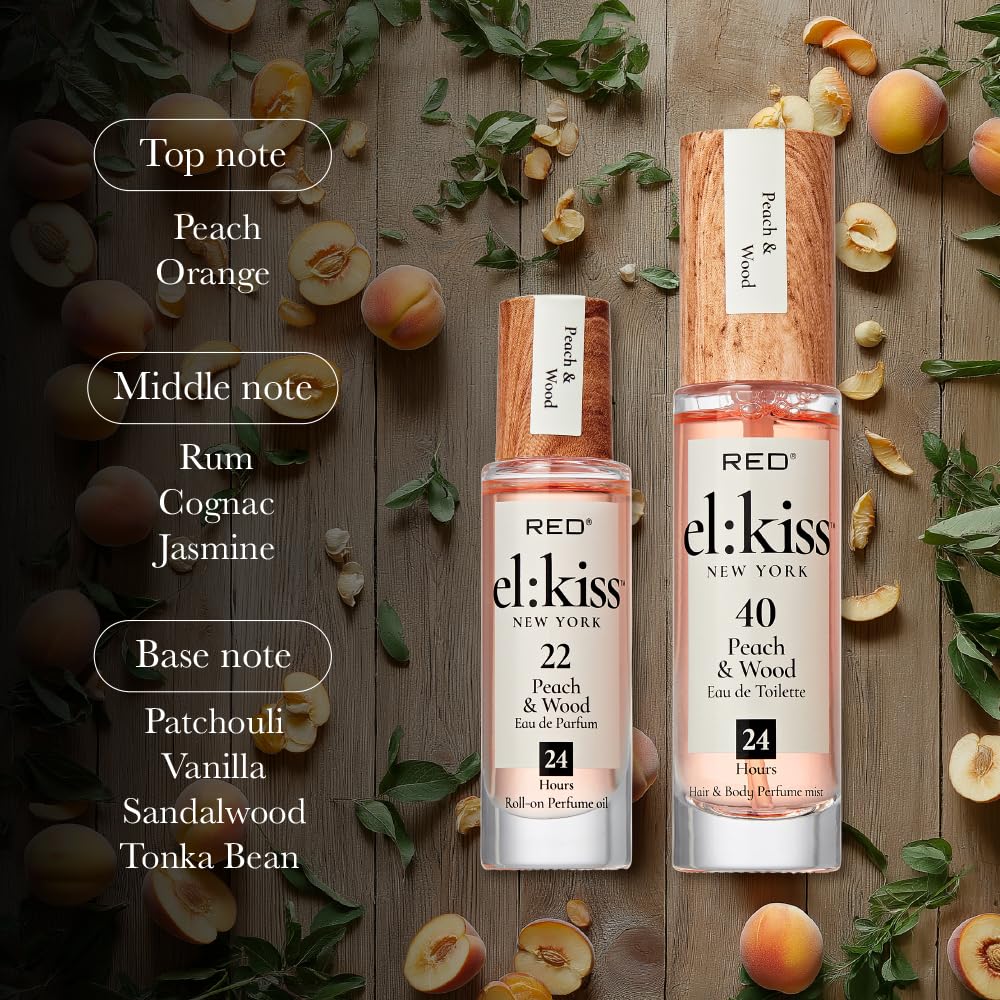 EL:KISS Hair Perfume & Body Mist, Peach & Wood Inspired by Tom F Bitter Peach, Eau de Toilette 30mL (1.01 Fl Oz), Hydrating & Long-Lasting, Alcohol & Mineral Oil-Free, Jojoba, Argan Oil & Aloe Vera