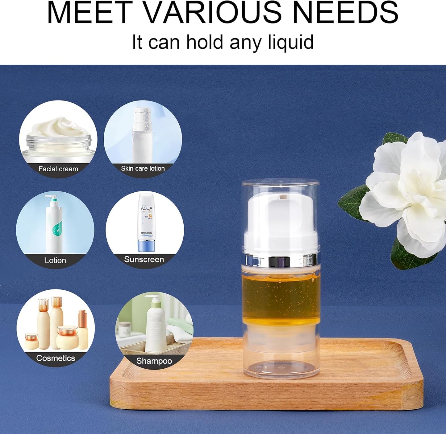 Cosywell Airless Pump Bottles 1.7oz/50ml 6 Pack Pump Bottle Dispenser Empty Moisturizer Airless Pump Jars Cosmetic Pump Container Travel Pump Bottles for Shampoo Lotion Cream(Clear)