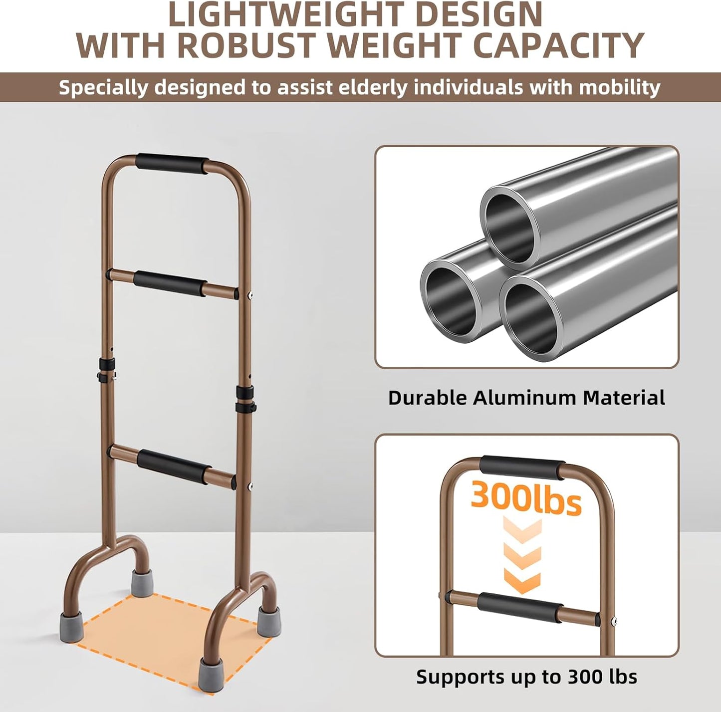 Adjustable Stand Assist Aid for Elderly - Aluminium Sit to Stand Assist, Stable Help to Stand and Move Lift Assist for Elderly, with Anti-Slip Protector, Help Seniors Stand Up from Chair Bed, Khaki