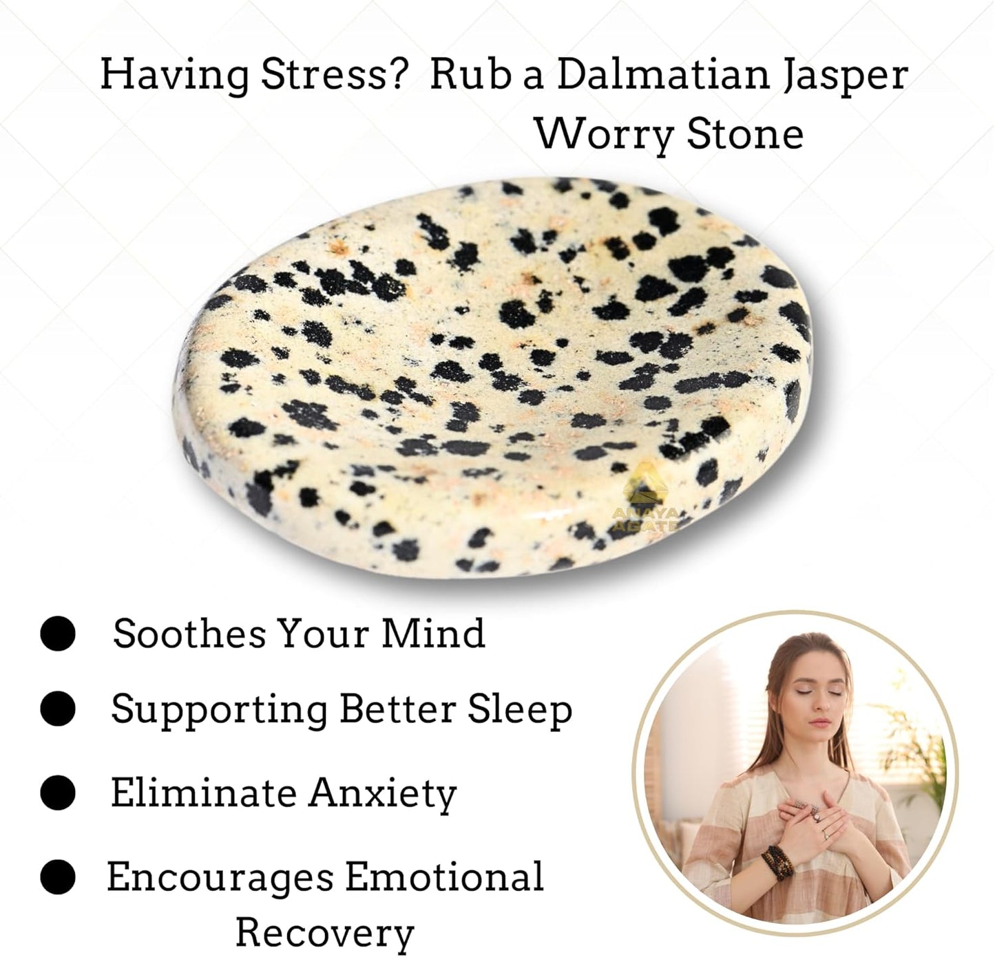 Dalmatian Jasper Worry Stones – Crystal Thumb Worry Stone for Anguish, Stress – Relaxing and Soothing Balance Stones for Meditation, Stress Relief – Healing Stones and Crystals for Men and Women