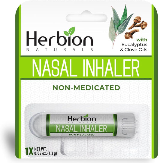 HERBION Naturals Nasal Inhaler Non-Medicated, Relieves Nasal Congestion & Blockage, Sinusitis Conditions, Menthol, Clove Oil, Eucalyptus Oil & Camphor, 0.05 Fl Oz (1.5ml)