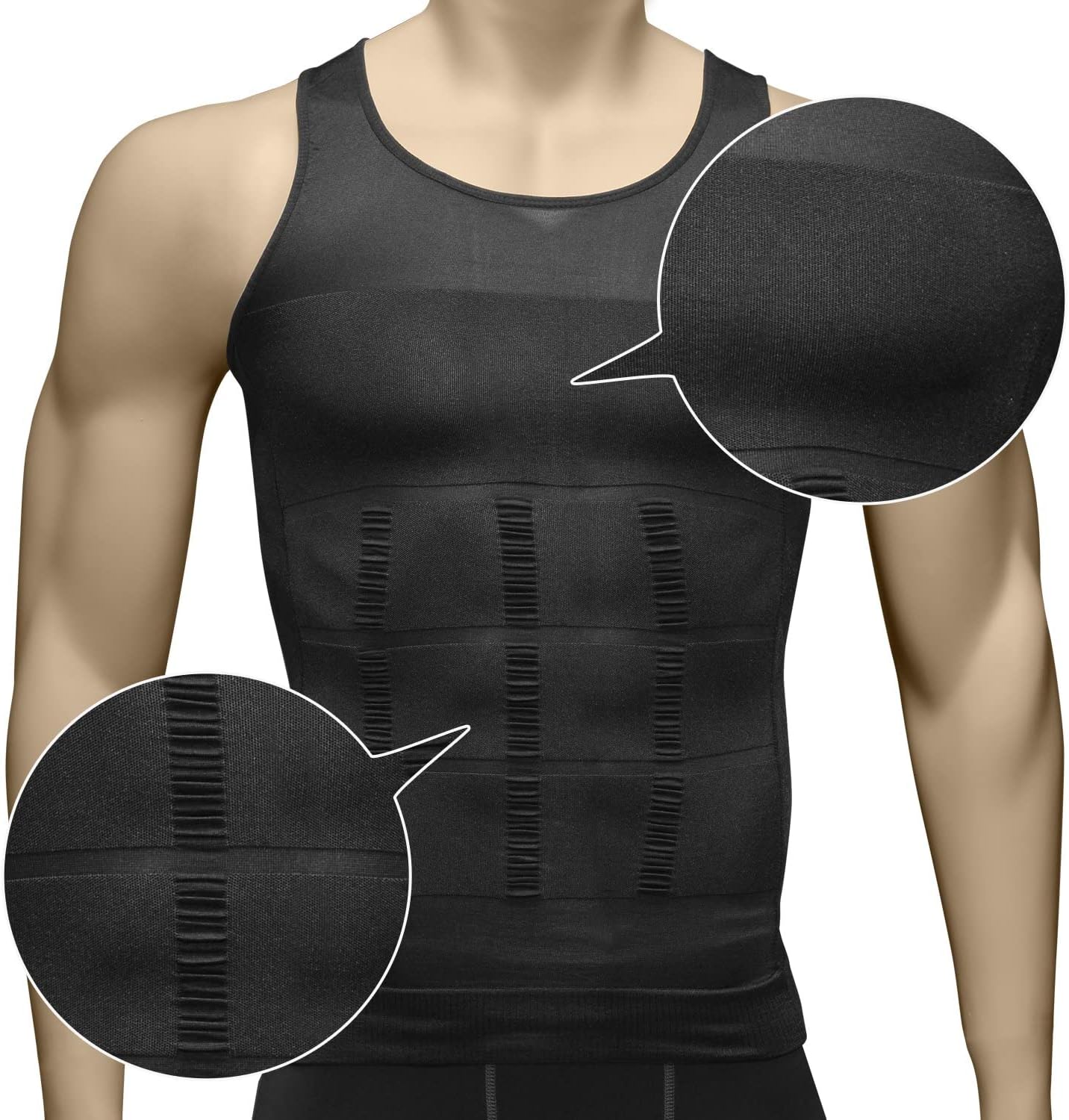 Odoland Mens 3 Pack Body Shaper Slimming Tummy Vest Thermal Compression Shirt Tank Top Shapewear