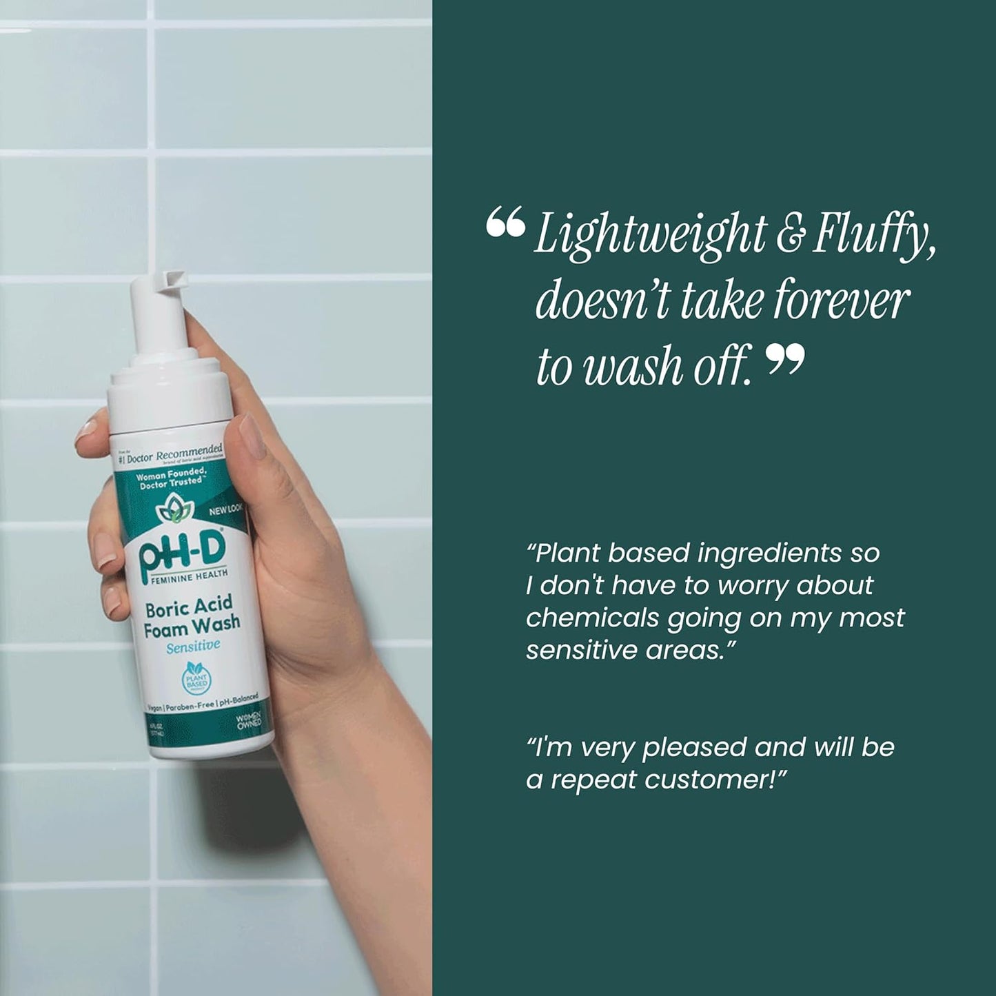 pH-D Feminine Health - Boric Acid Foam Wash - pH-Balanced, Paraben-Free, and Plant-based (Sensitive, 6 Fl Oz (Pack of 1))