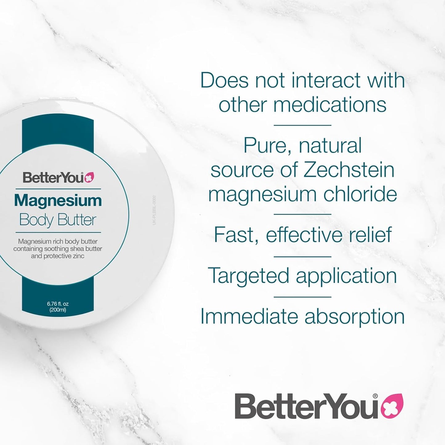 BetterYou Magnesium Body Butter - Dry Skin Moisturizer - Leaves Skin Smooth And Soft - With Shea Butter, Magnesium Chloride And Zinc - 6.76 oz