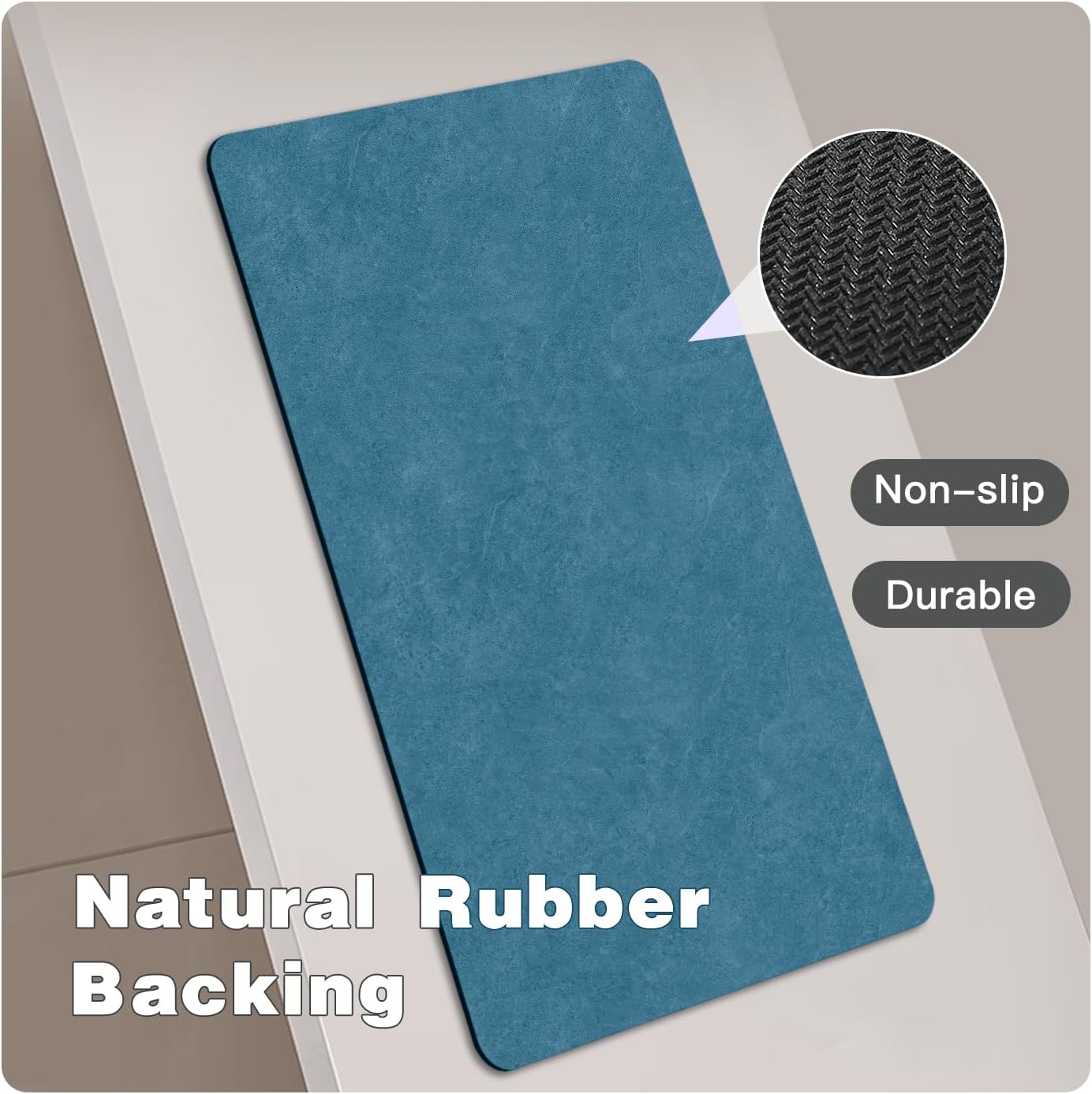Bathroom Mat Quick Dry, Bathroom Rugs Non Slip Washable Thin Absorbent Bath Mat Fits Under Door Bathroom Floor Mat Perfect for Bath, Shower, or Sink 24"x70" Denim Blue