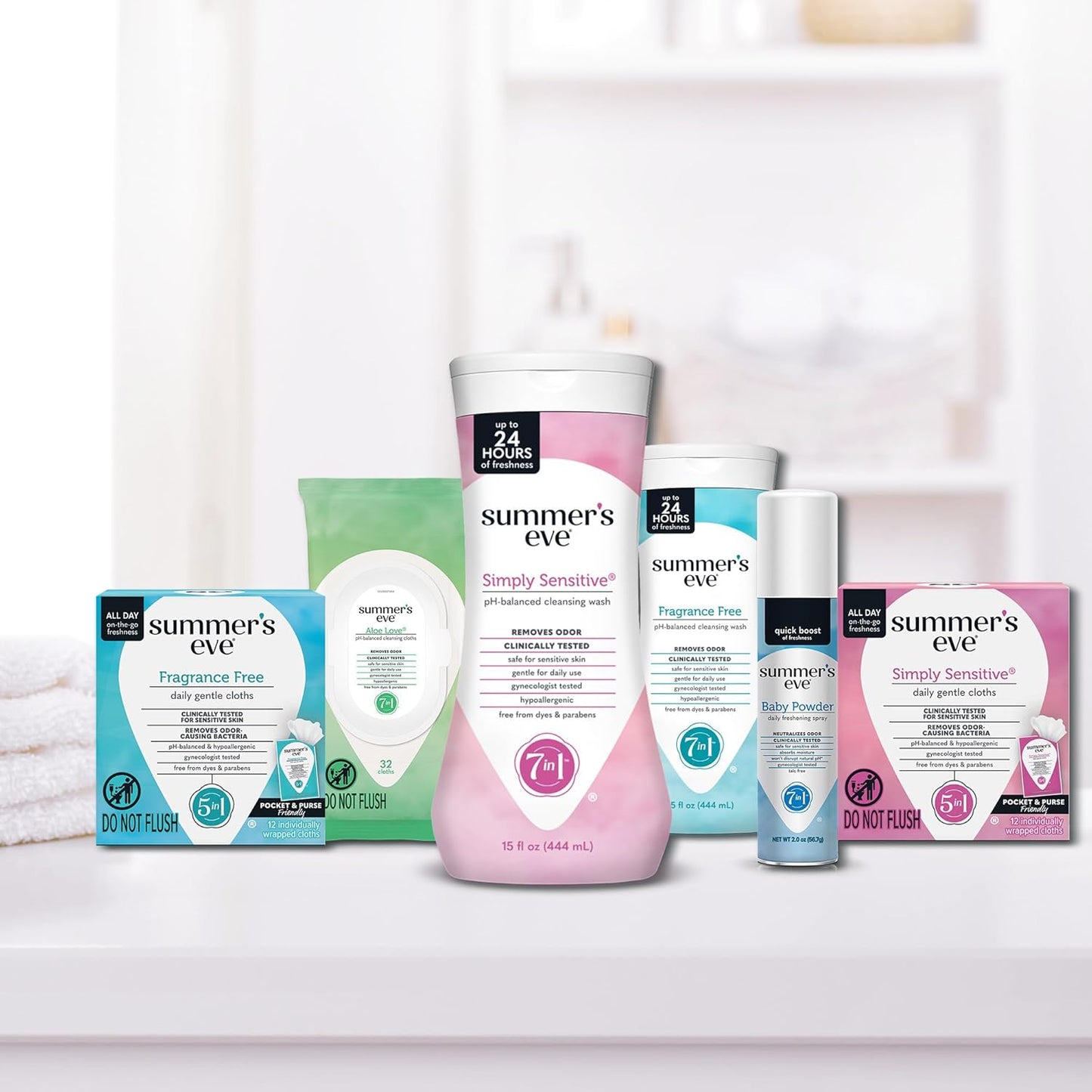 Summer's Eve Simply Sensitive Daily Gentle Feminine Wipes, Removes Odor, pH Balanced, 32 count