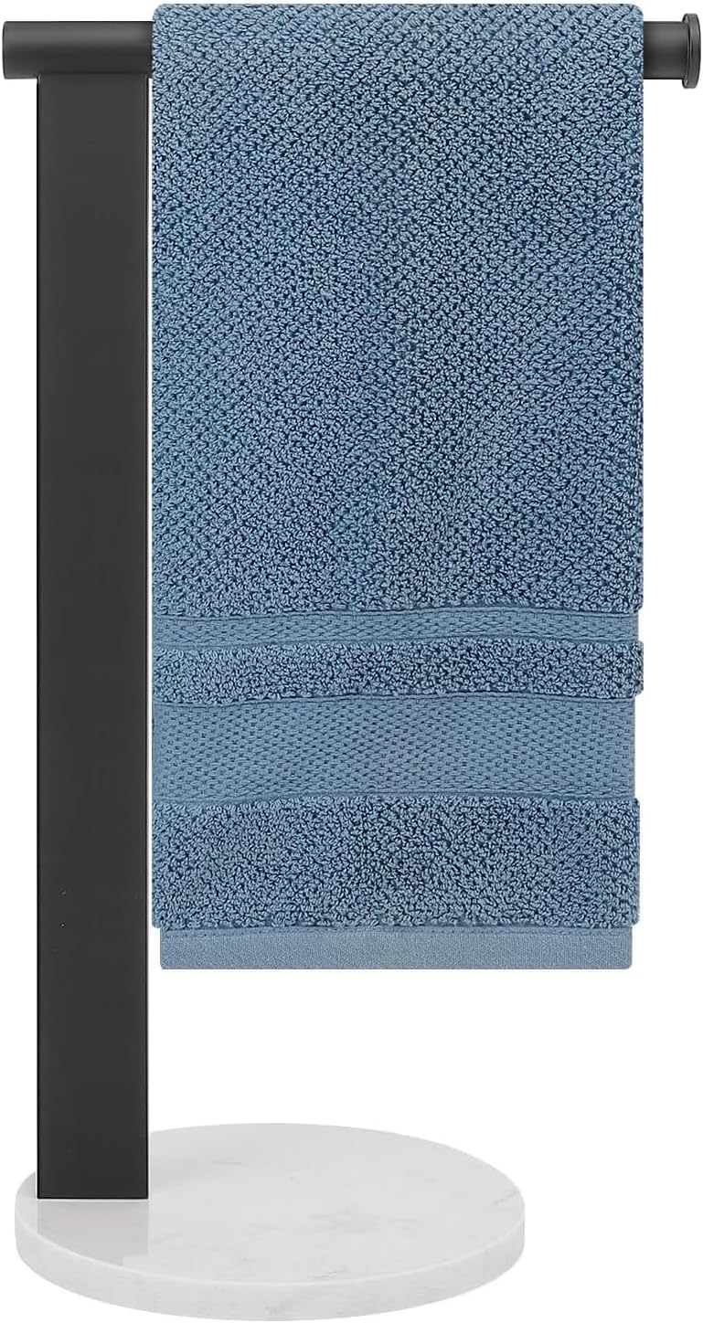 Stainless Steel L-Shaped Hand Towel Holder, SUS304 Bathroom Towel Rack with Thickened Base for Countertop Vanity (Matte Black)