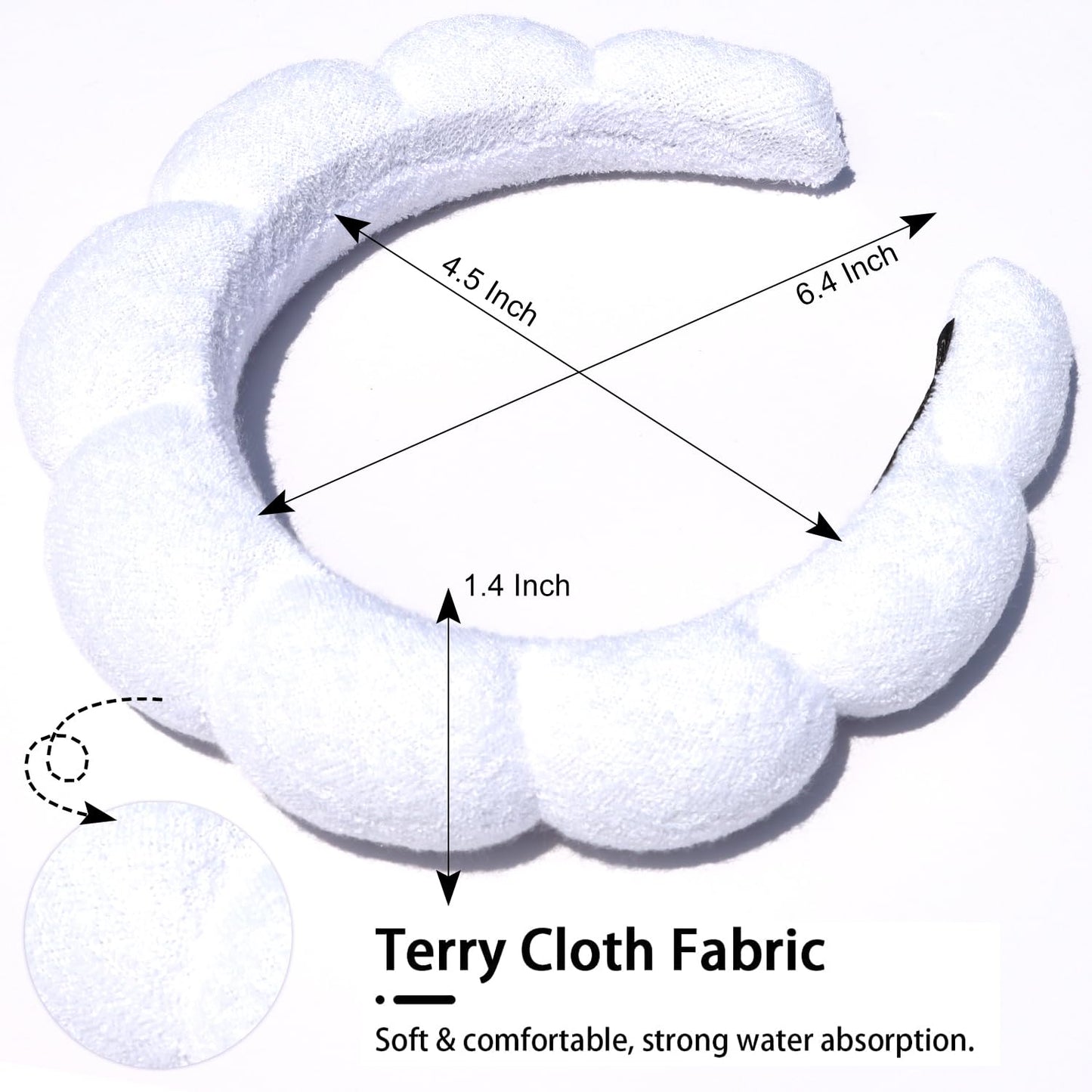 Spa Headbands for Face Washing & Makeup Removal - Bubble Skincare Terry Cloth Puffy Headbands for Mask Treatment