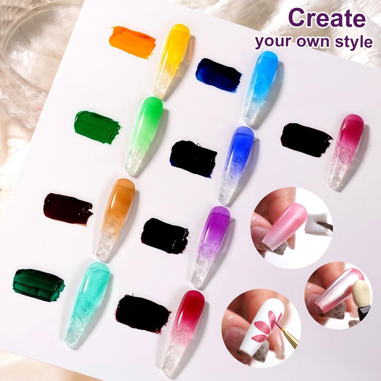 Gradient Painting Gel, 9 Colors Ombre Gel Nail Polish Glazed Colors for Pigment Pat Aura Nails French Manicure Soak Off UV Long-lasting High-glossy Home Nail Salon Dopamine Fructose