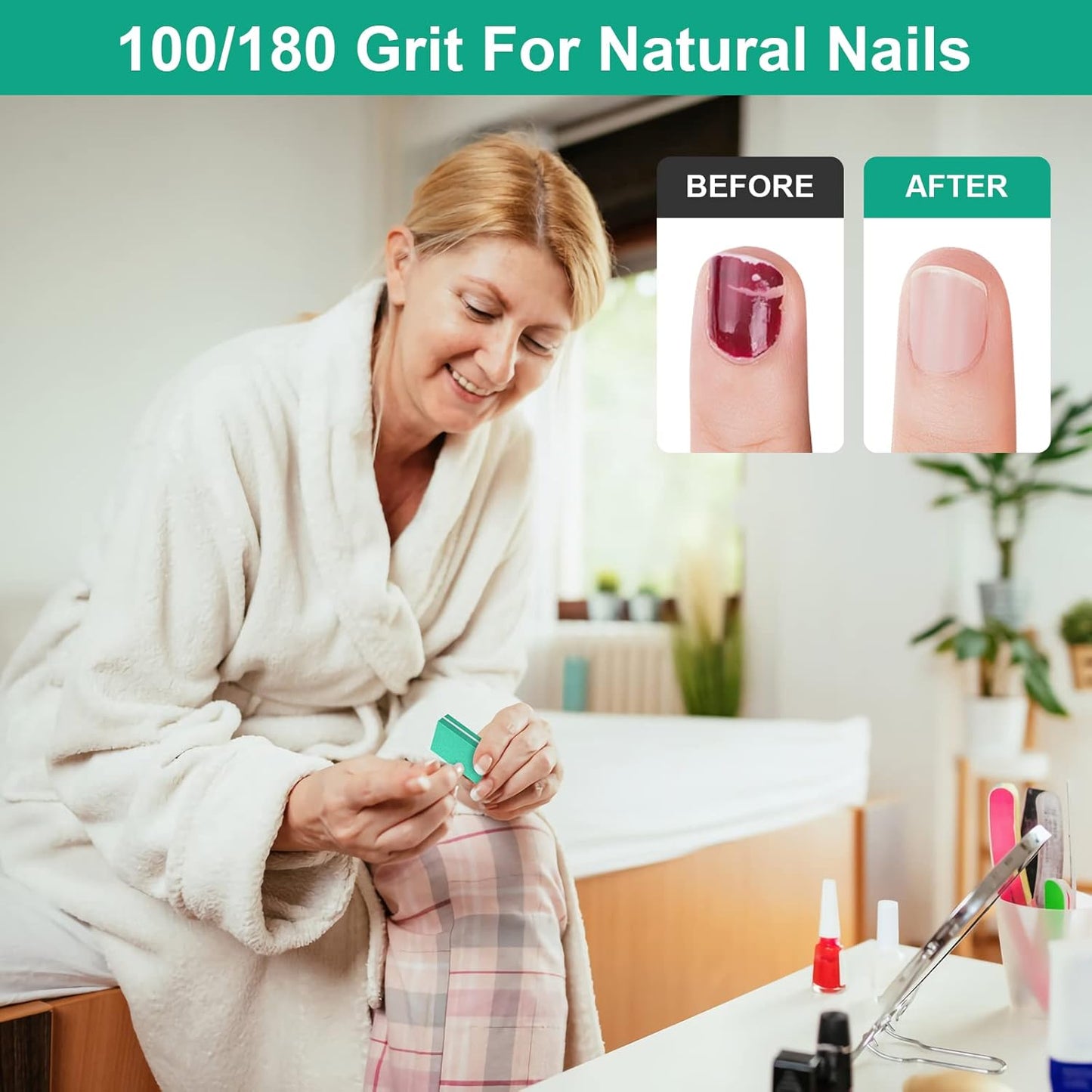 Diesisa Buffer Block Nail File, 100/180 Grit Sponge Nail Buffers for Acrylic Nails, Mini Buffing Block Double Sided for Manicure Tools 30 Count - Green