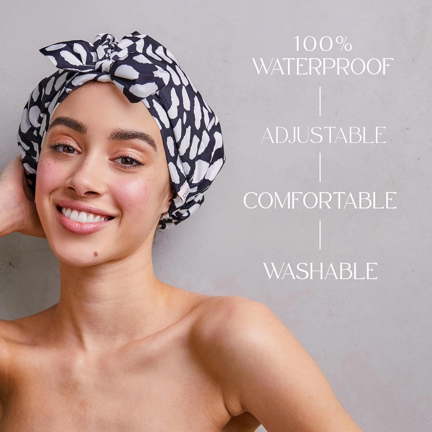 GRACE & COMPANY Luxury Shower Cap For Women - 100% Waterproof, Reusable, Washable & Breathable Shower Caps - Casablanca(Bag Packaging)