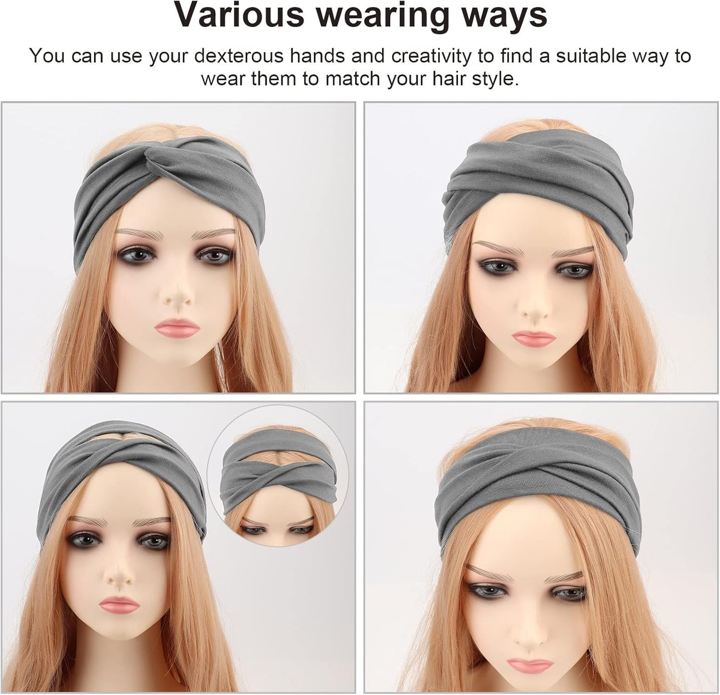 DRESHOW 8 Pack Headbands for Women Yoga Knotted Headbands Elastic Criss Cross Hair Accessories Sports Head Wrap Non Slip