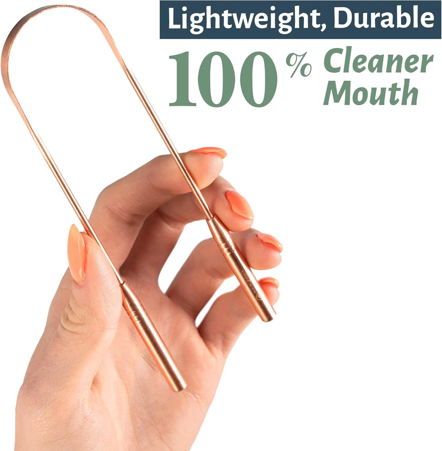 Copper Tongue Scraper - Premium Metal Tongue Cleaner for Adults & Kids - Eliminate Bad Breath & Enhance Oral Hygiene - Includes Travel Bag