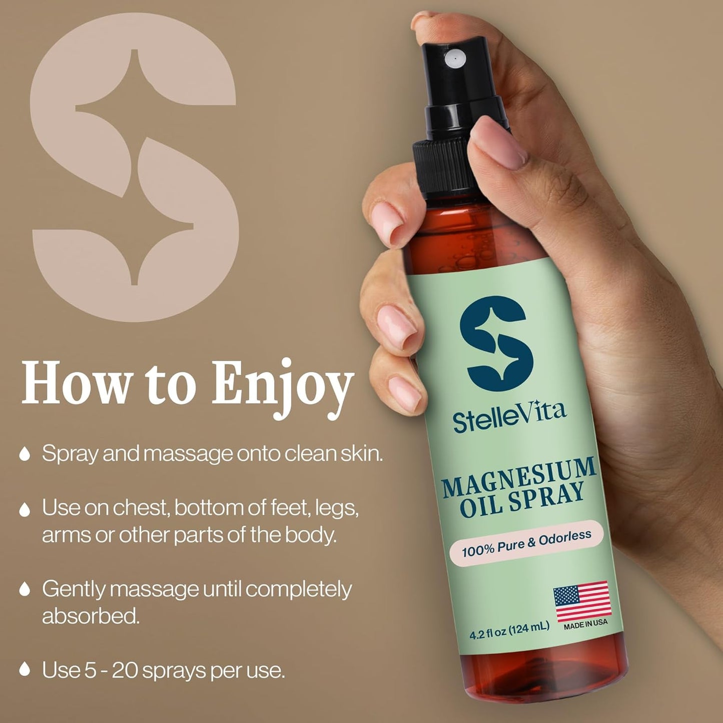 Pure Magnesium Oil Spray 4oz - Extra Strength Topical Magnesium Spray for Feet, Body & Skin Care - Sleep and Relaxation 100% Natural Made in USA
