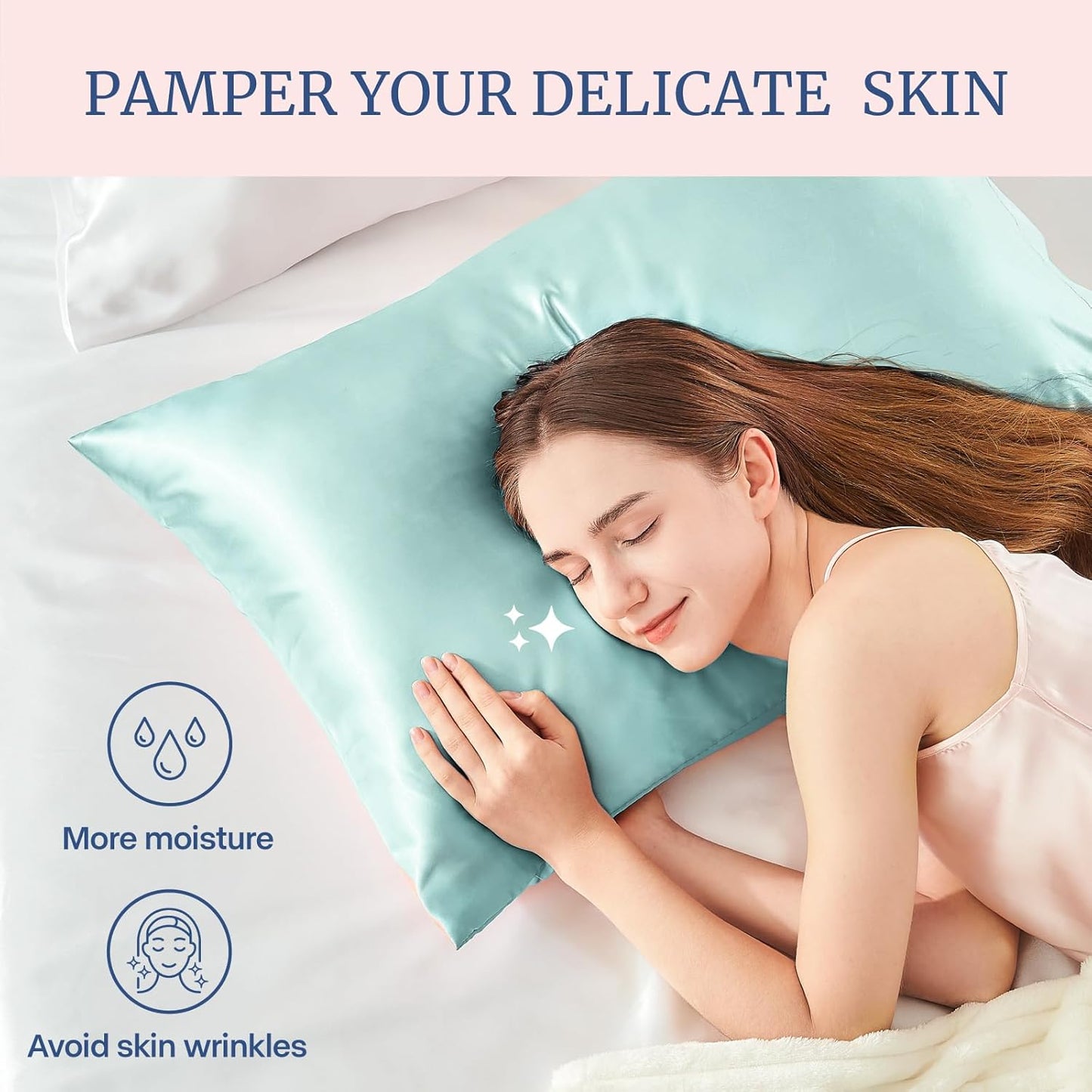 BEDELITE Satin Pillowcase for Hair and Skin, Super Soft and Cooling Similar to Silk Pillow Cases 2 Pack with Envelope Closure, Gift for Women Men(20"x30" Queen Size, Blue Grey)