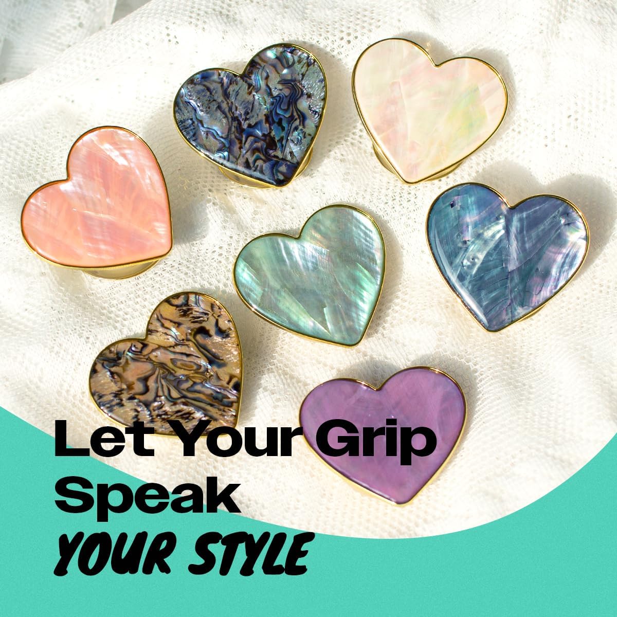 OnTheGrip Cute Natural Seashell Design Heart Shape Collapsible Mobile Phone Grip Stand Holder for Smartphone Tablet Cell Phone Accessory (Peach)