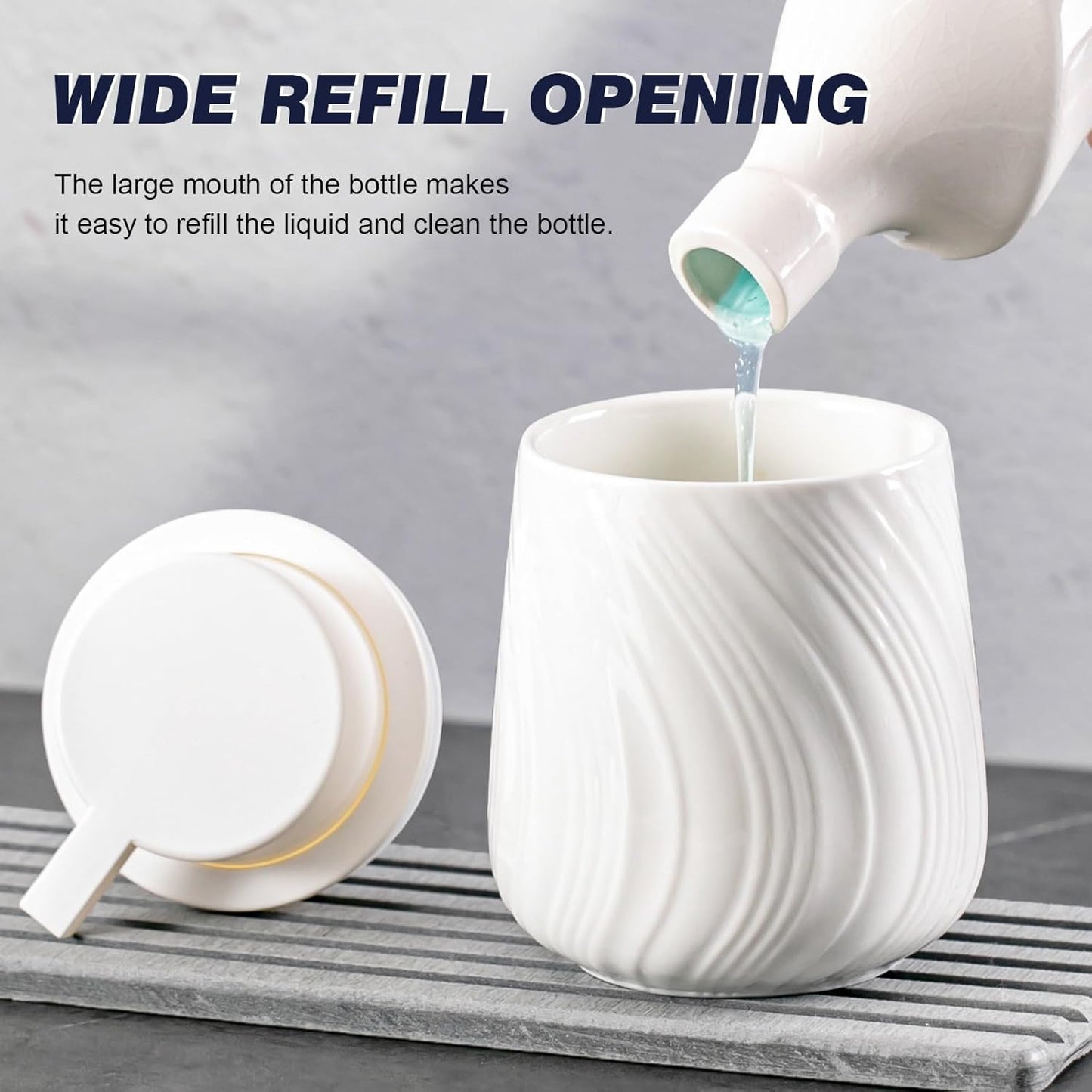 soap Dispenser Ceramic Lotion Dispenser with Easy-to-Press Pump for Bathroom 13.5 oz refillable Liquid Hand soap Dispenser for Hand sanitizers (Liquid-White)