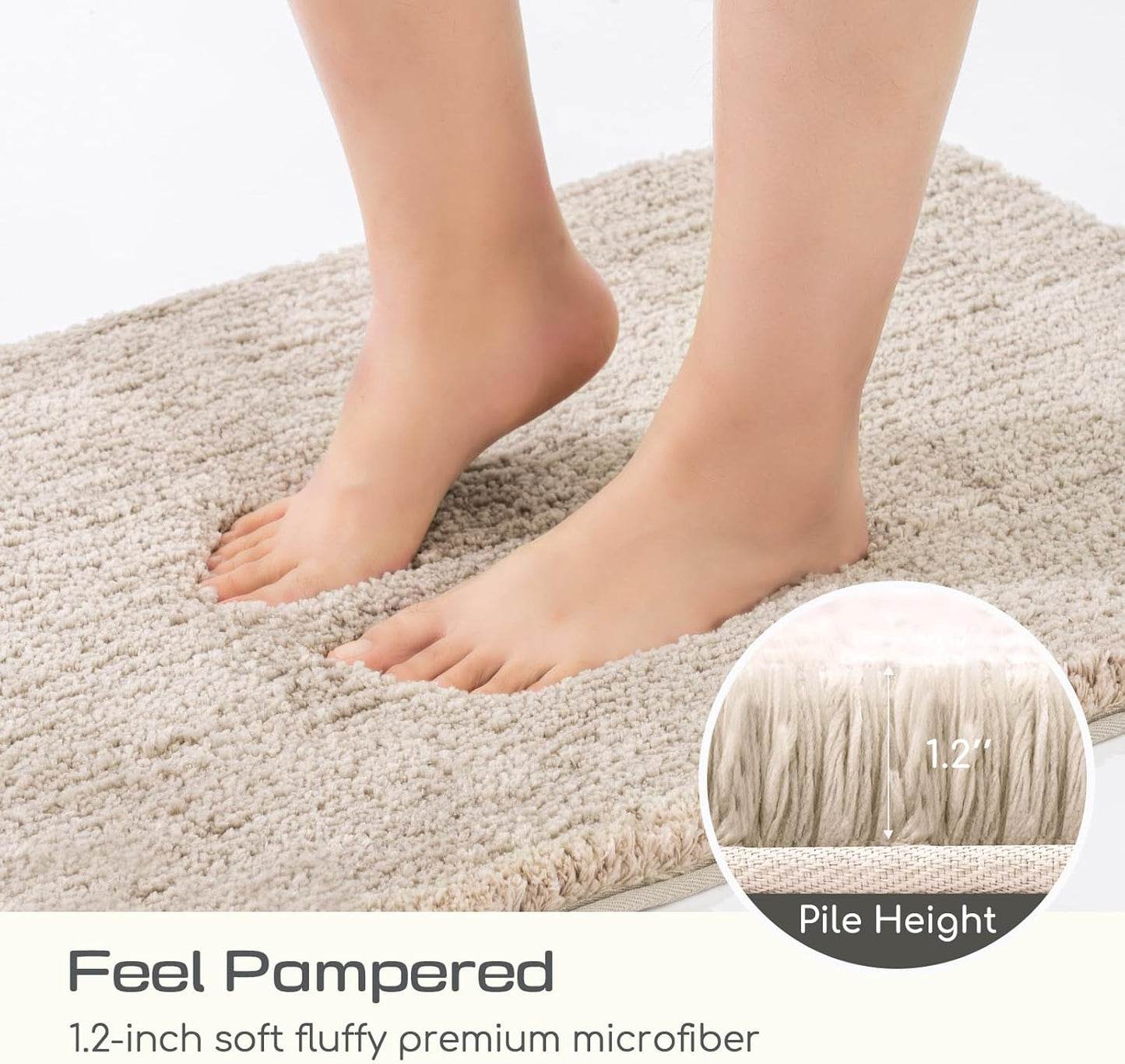 ROSMARUS Shaggy Bath Rugs for Bathroom Non Slip 20" X 32", Water Absorbent Bath Mat, Soft Shower Mat for Floor & Tub, Fluffy Plush Rug Machine Washable, Beige