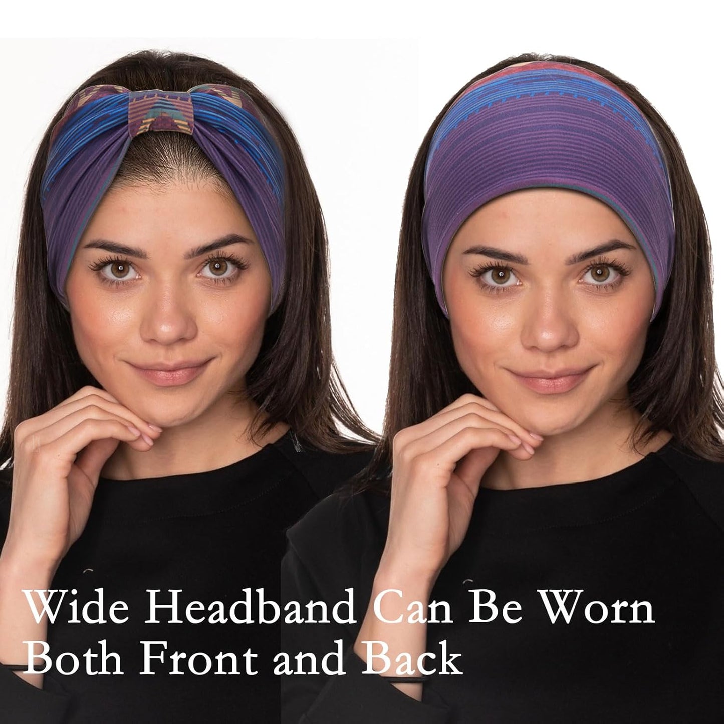 Cobahom 6Pcs Wide Headbands for Women Non Slip Soft Fabric Hair Wrap Boho Head Bands Elastic Sport Hair Bands for Workout Yoga Running (Geometric Elements)