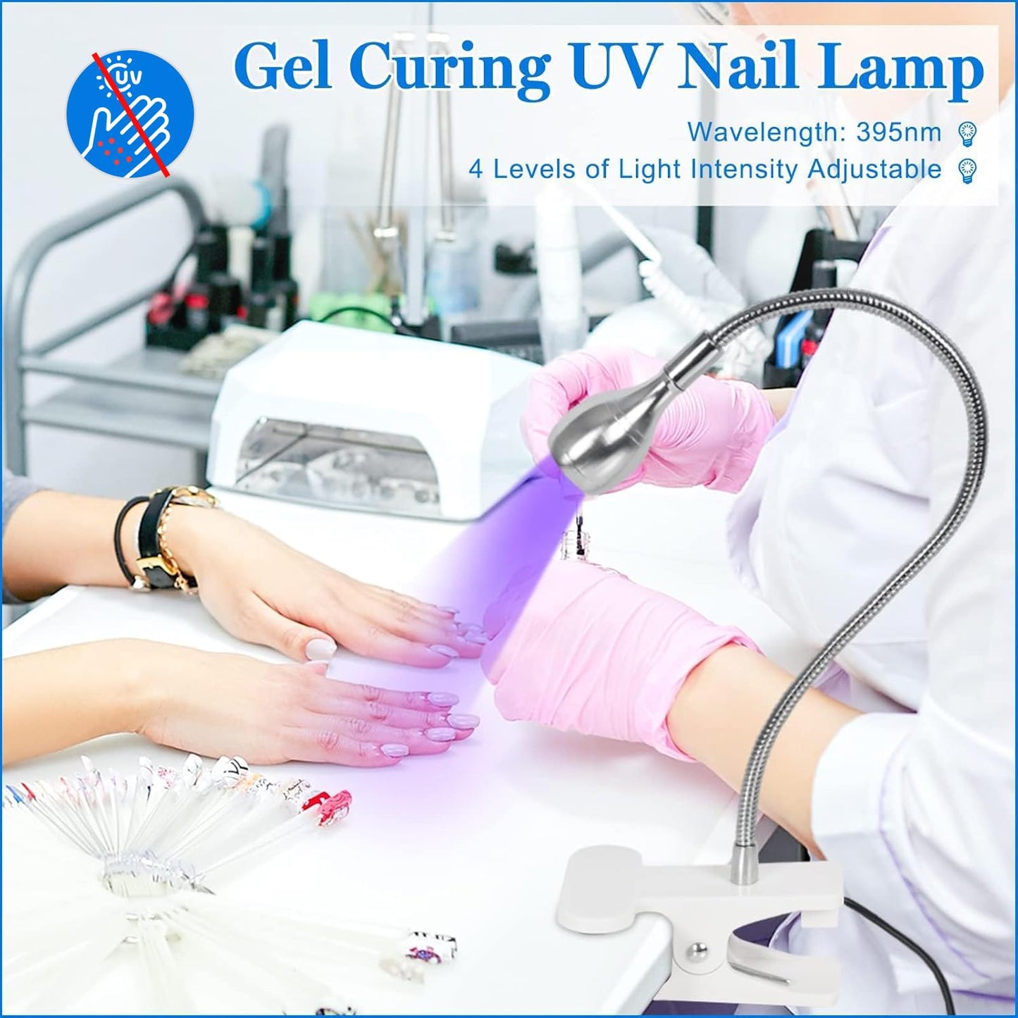 AORAEM U V Nail Lamp - Sliver 3W U V Light for Nails 35NM U V LED Nail Lamp with Gooseneck and Clamp for Gel Nails (AA-Silver)